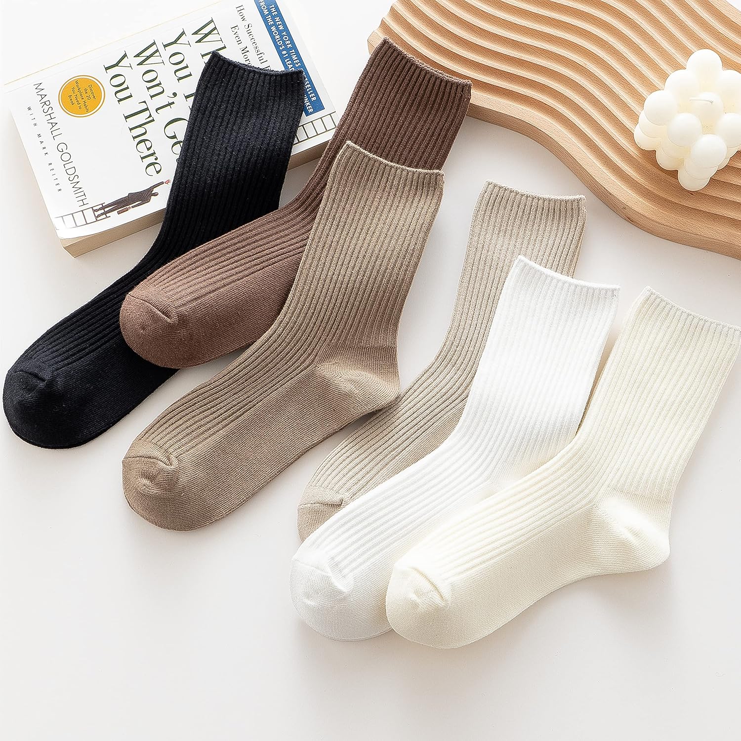 Womens Cute Crew Socks Casual Athletic Aesthetic Socks Neutral Cotton Socks for Women Granola Girls Clothes