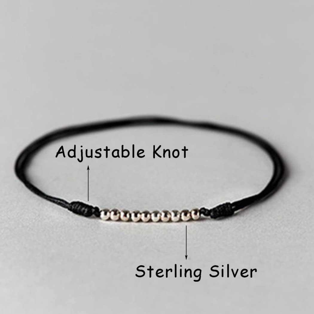 Sterling Silver Anklet Lucky Beads Anklet for Women Men Red String Black Cord Foot Bracelet Vintage Braid Adjustable Anklet Feng Shui Wealth Prosperity Attract Money Good Fortune