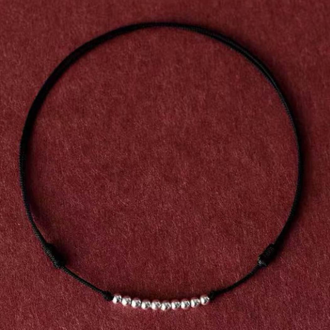 Sterling Silver Anklet Lucky Beads Anklet for Women Men Red String Black Cord Foot Bracelet Vintage Braid Adjustable Anklet Feng Shui Wealth Prosperity Attract Money Good Fortune