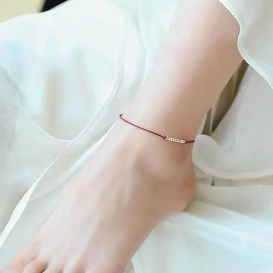 Sterling Silver Anklet Lucky Beads Anklet for Women Men Red String Black Cord Foot Bracelet Vintage Braid Adjustable Anklet Feng Shui Wealth Prosperity Attract Money Good Fortune