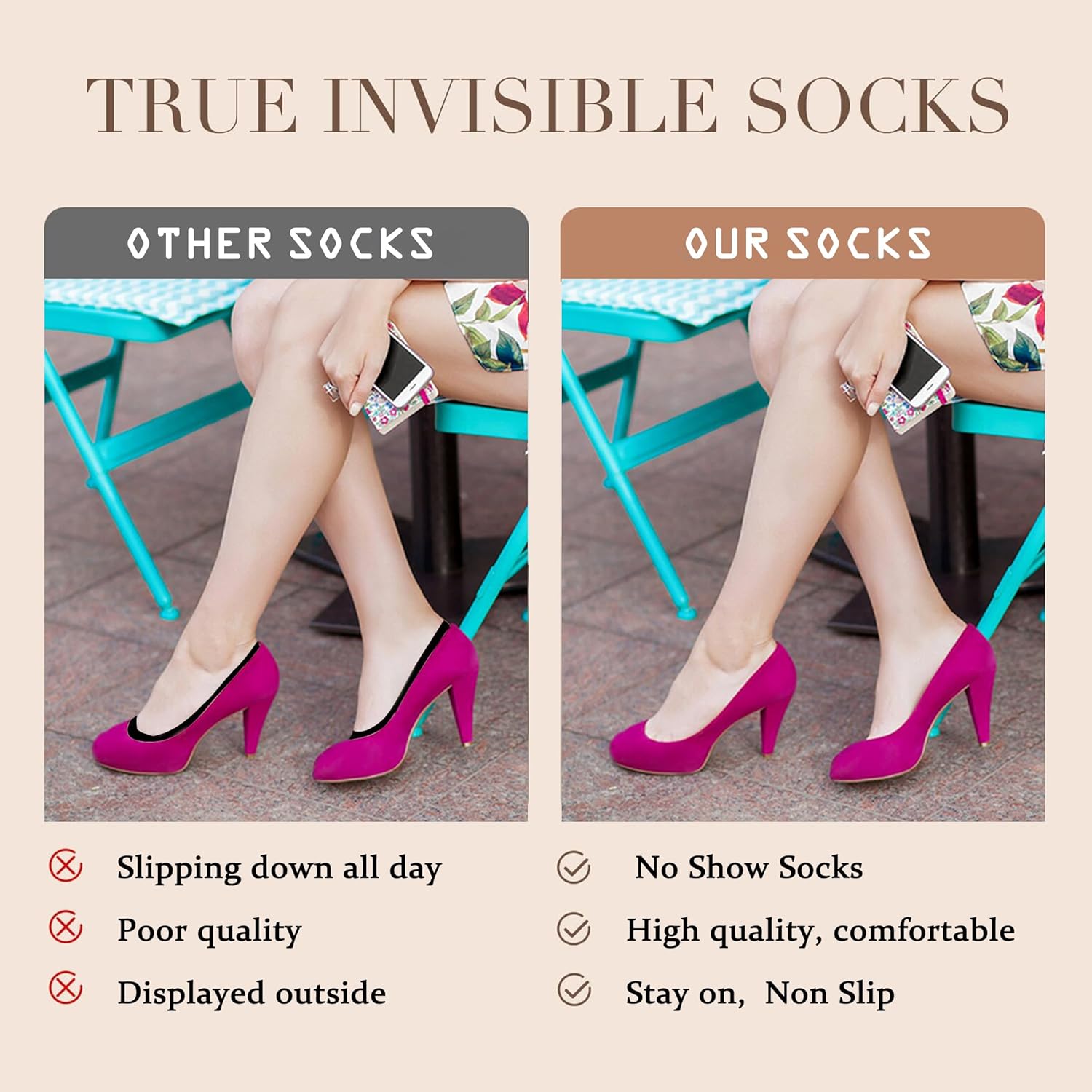 6 Pack No Show Socks Women Thin Socks Low Cut Liner Socks Non Slip Invisible for Flats Boat