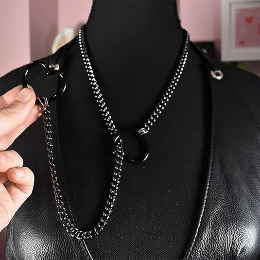 Heart Slip Chain Necklaces for Women Stainless Steel O-Ring Adjustable Lariat Heart Y-Necklace Cuban Long Necklace Punk Gothic Cuban Collar Choker Necklace Jewelry