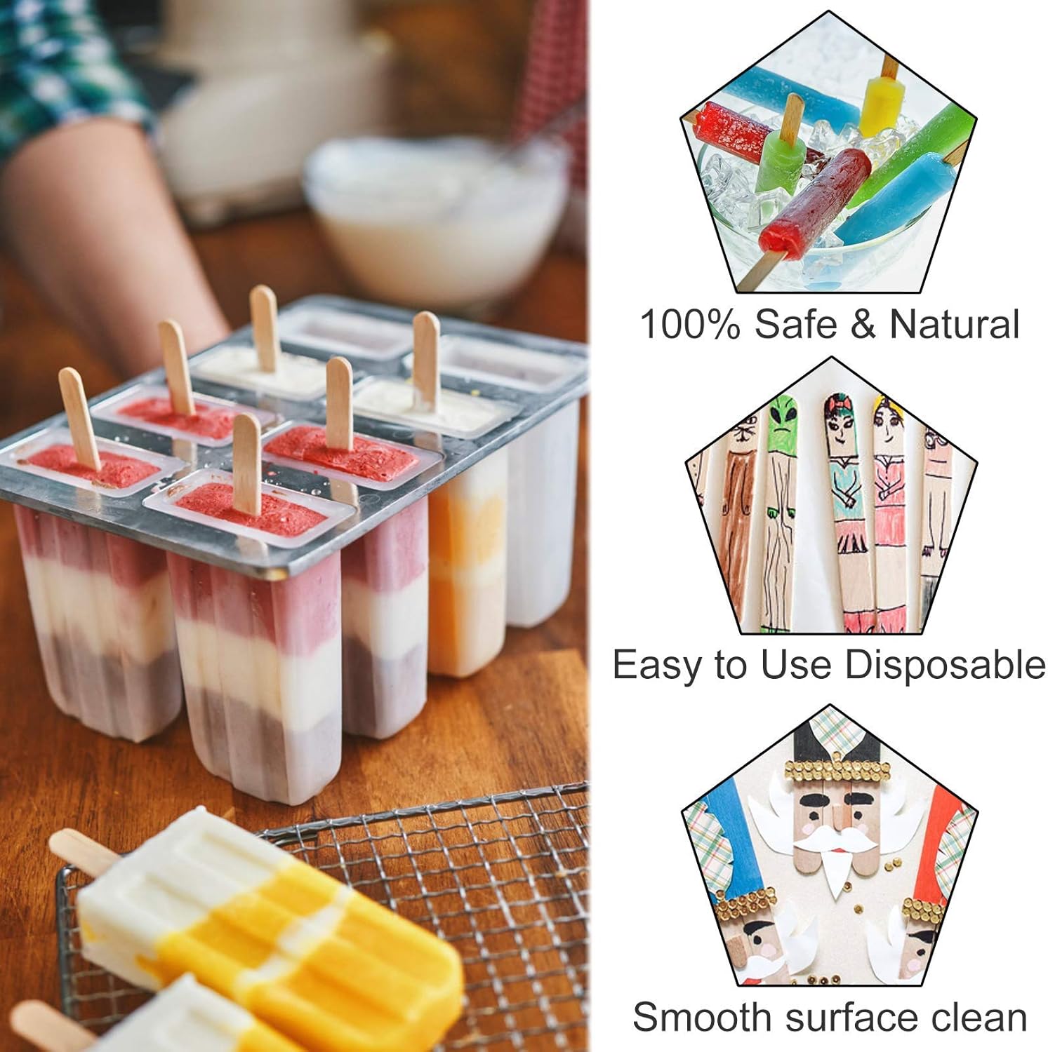 240 Pcs Natural Wood Craft Sticks, Popsicle Sticks, Lolly Sticks for Crafts 4.5 Inch, Ideal for Homeschool Arts and Crafts, Waxing Supplies, Classroom Art Supplies