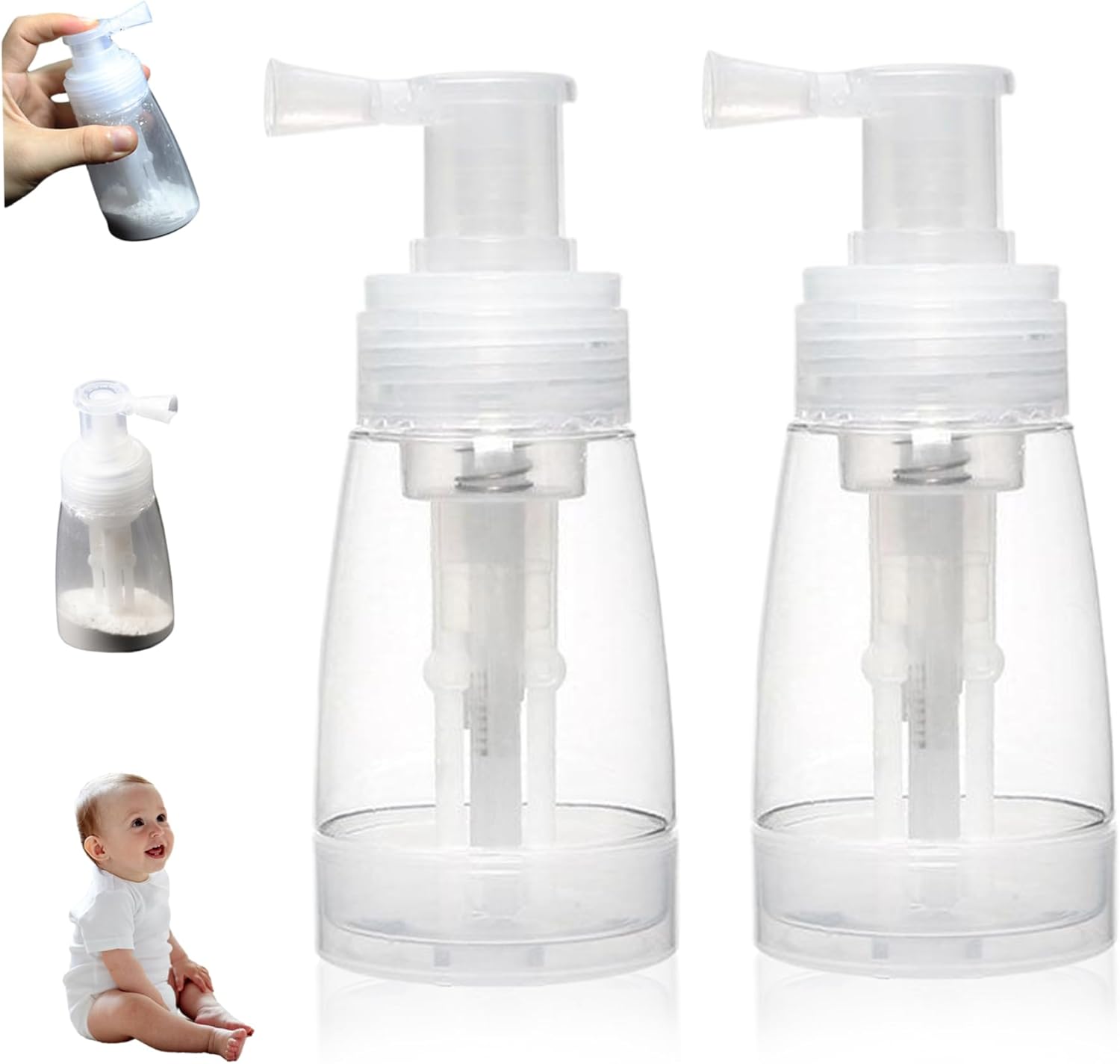 2PCS Powder Spray Bottle, 180ml Portable Powder Dispenser with Converging Nozzle, Powder Container Even Dispensing Powder Spray for Baby Powder, Body Powder and Even Edible Glitter