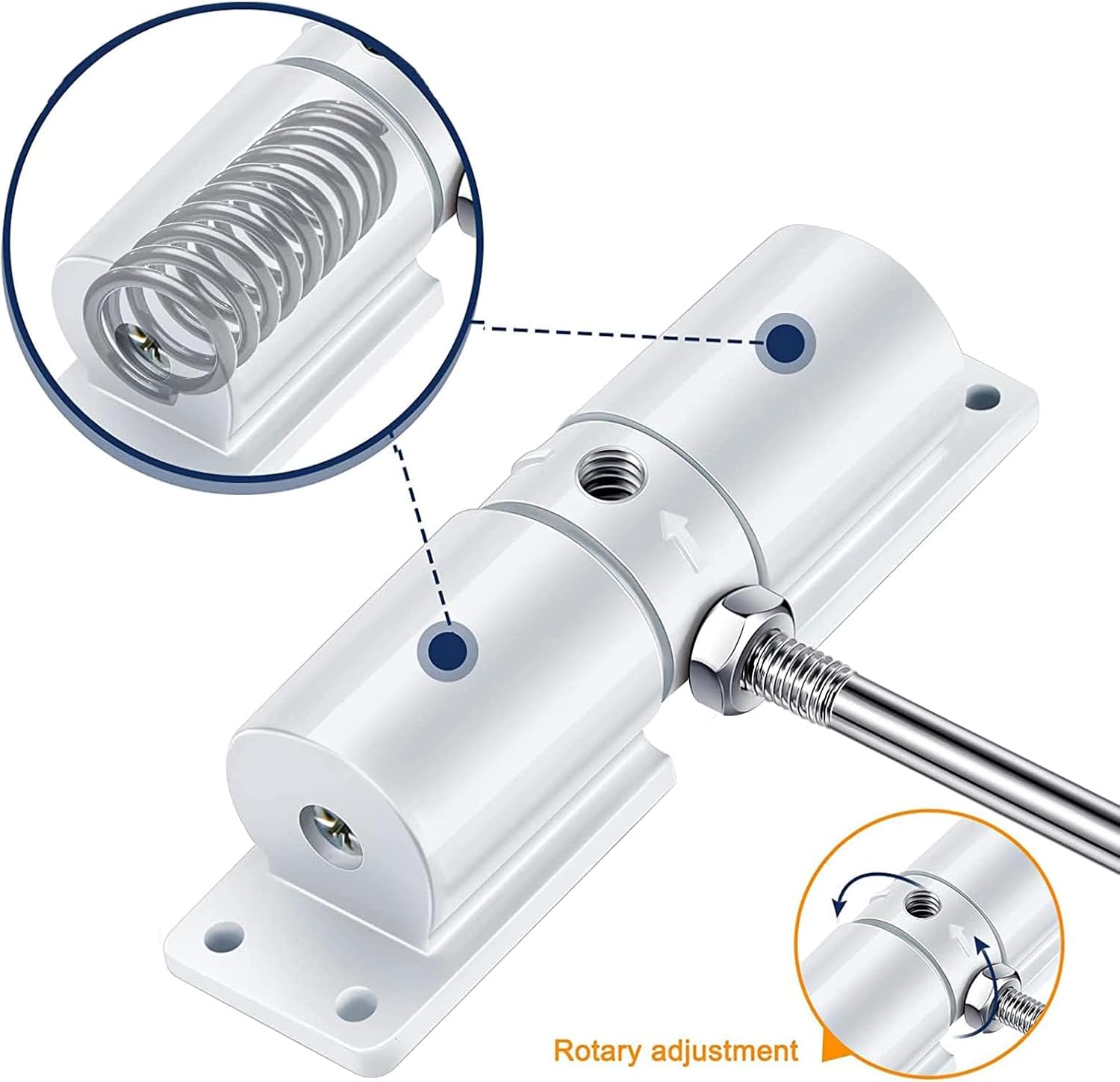 Automatic Door Closer, Zinc Alloy Safety Spring Door Closer Adjustable 30 kg Closing Door Hinge (White)