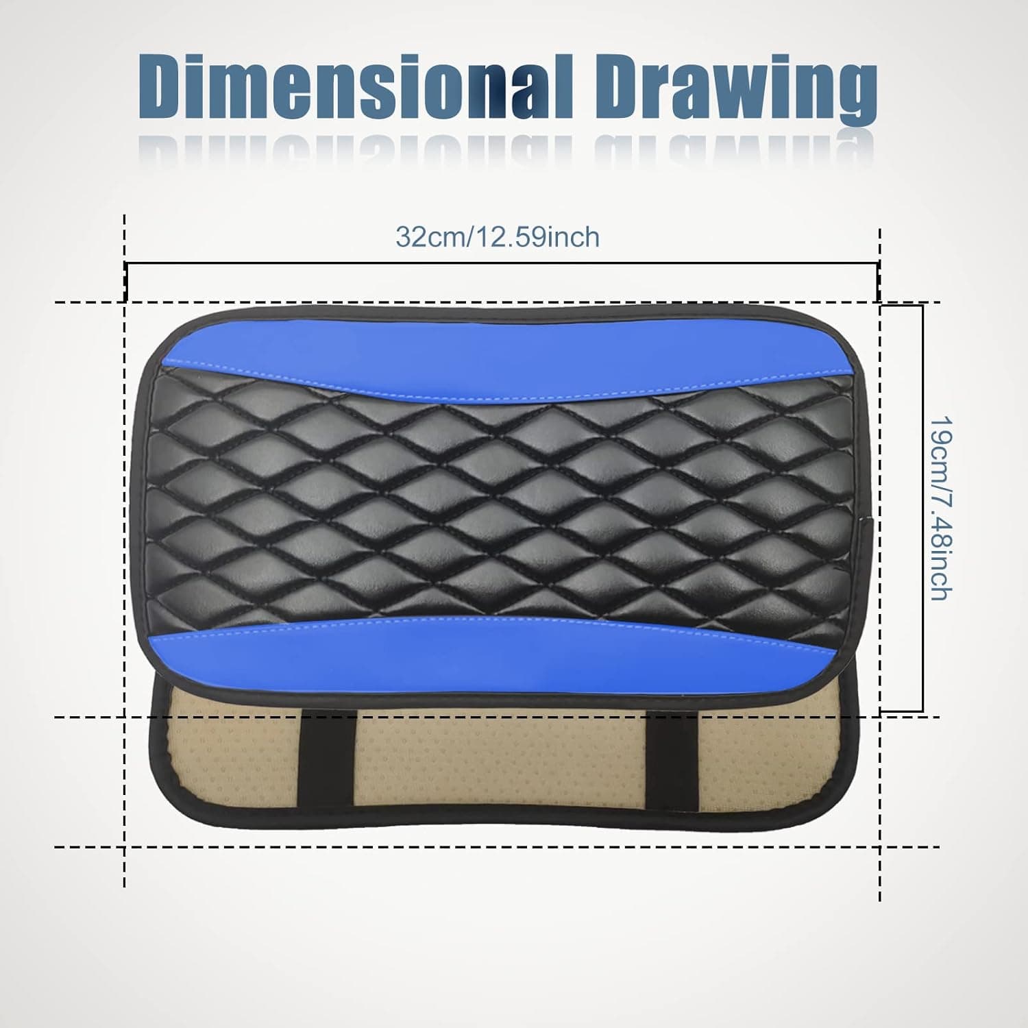 Car Center Console Cover Universal Leather Waterproof Protector 7.5x12.6 inches Blue