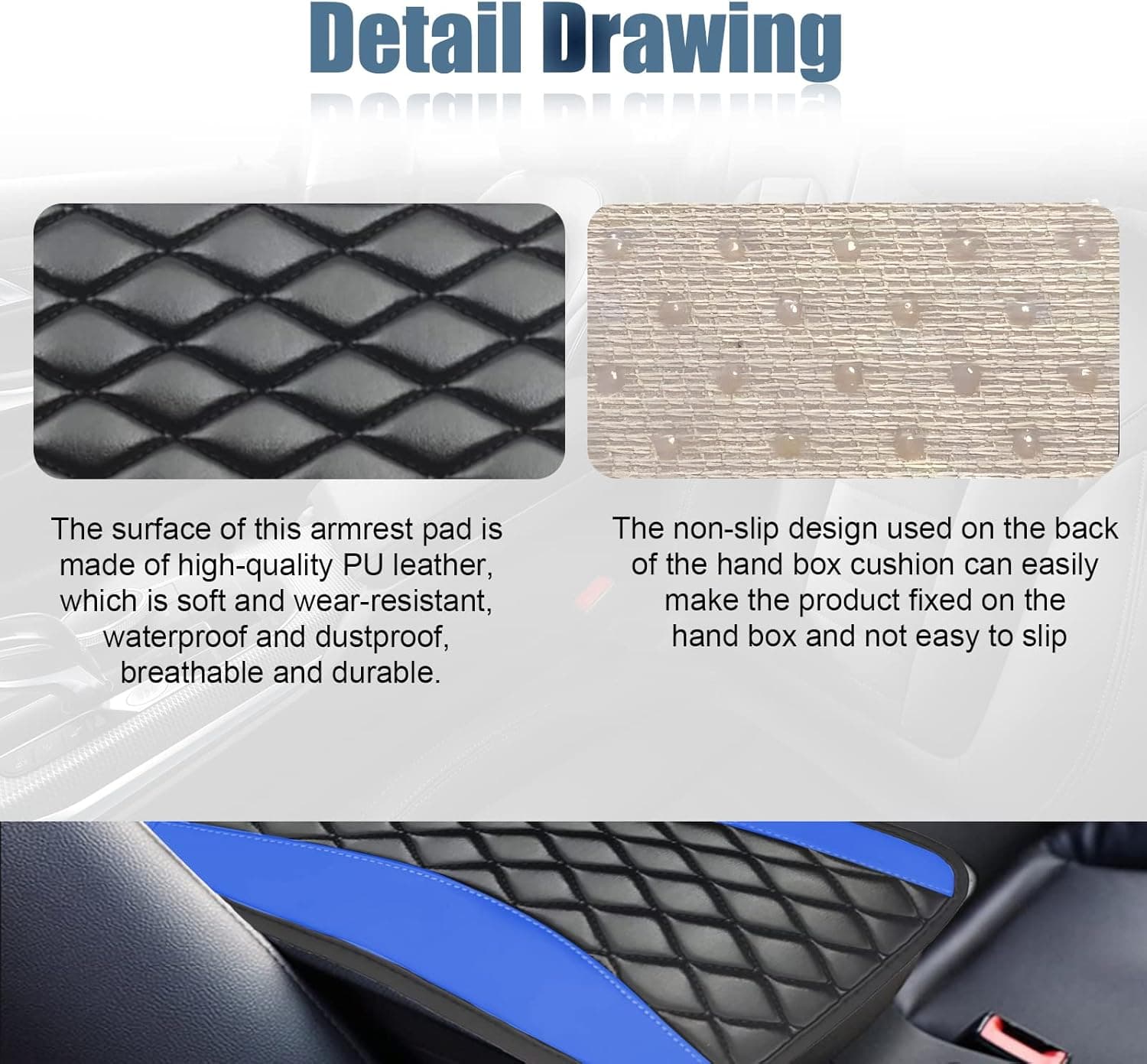 Car Center Console Cover Universal Leather Waterproof Protector 7.5x12.6 inches Blue