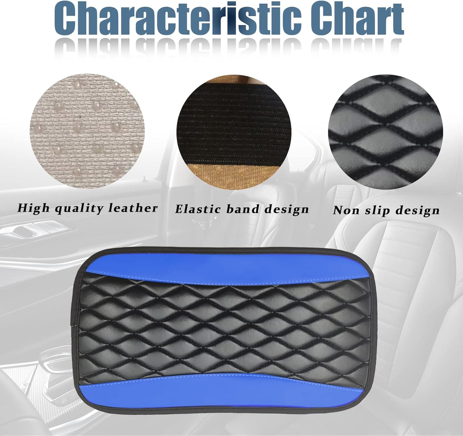 Car Center Console Cover Universal Leather Waterproof Protector 7.5x12.6 inches Blue