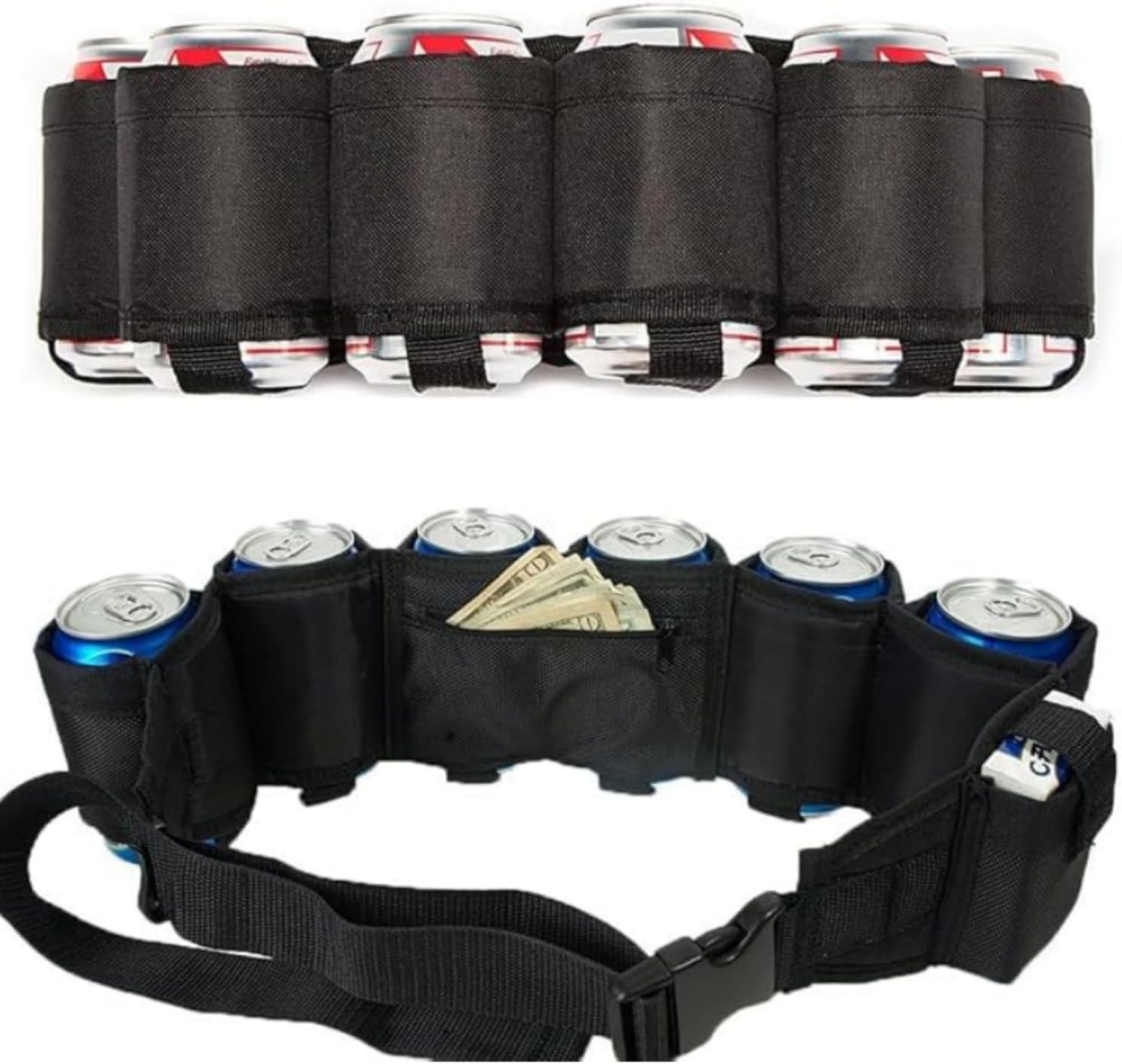 Beer Belt, Holds 6 Cans Beer Portable Bottle Waist Beer Belts for Beer Drinks Soda Can Bottles Beverage for Ouddoor Mountaineering,Camping,Hiking,Outdoor Party,Picnics etc. (Black 2pcs)
