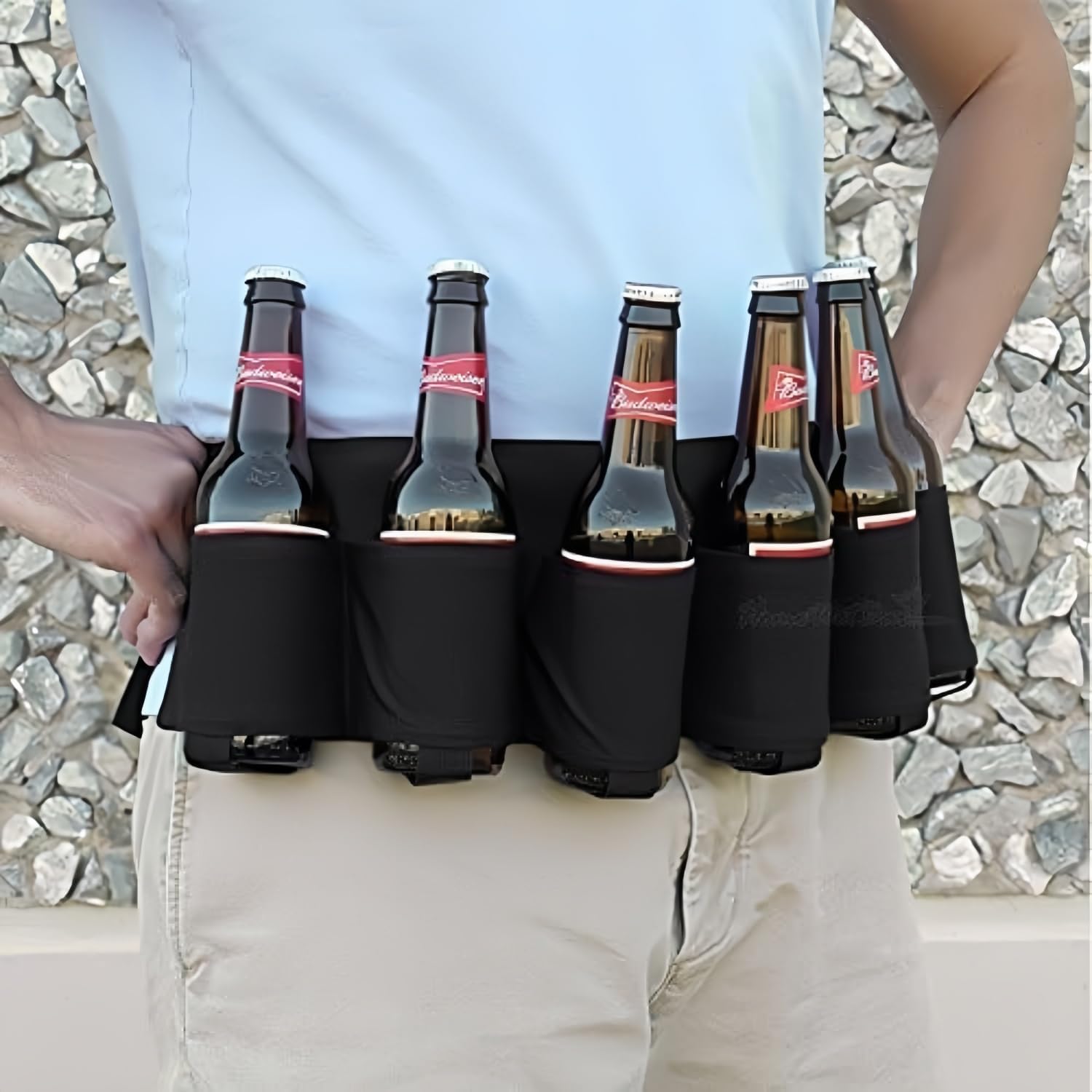 Beer Belt, Holds 6 Cans Beer Portable Bottle Waist Beer Belts for Beer Drinks Soda Can Bottles Beverage for Ouddoor Mountaineering,Camping,Hiking,Outdoor Party,Picnics etc. (Black 2pcs)