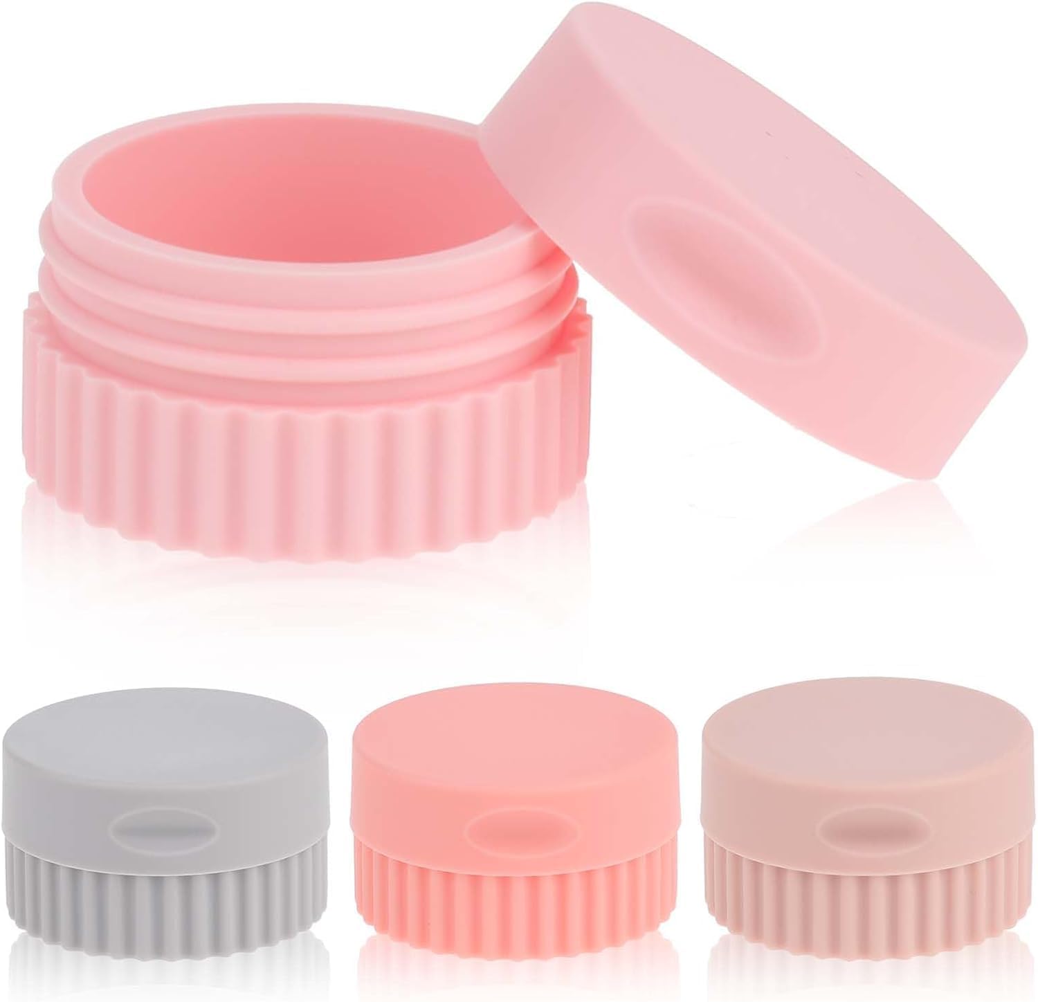 Travel Containers for Toiletries - 4 Pcs Small Silicone Cream Jars 0.68 oz/20 ml, Leak-proof Essentials With Lid for Cosmetic Face Body Cream (Pink)