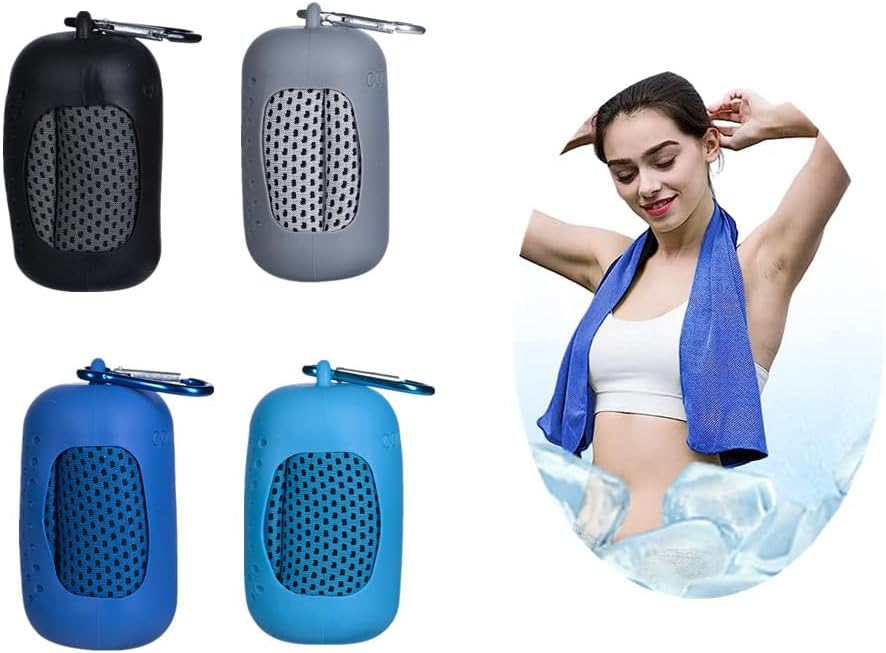 4 Pcs Cooling Towel (31.4"x 11.8"), Ice Towel,with Portable Towel Silicone Bag, Soft Breathable Chilly Towel Stay Cool for Yoga, Sport, Gym, Camping, Fitness, Running & More Activities (Multicolor)