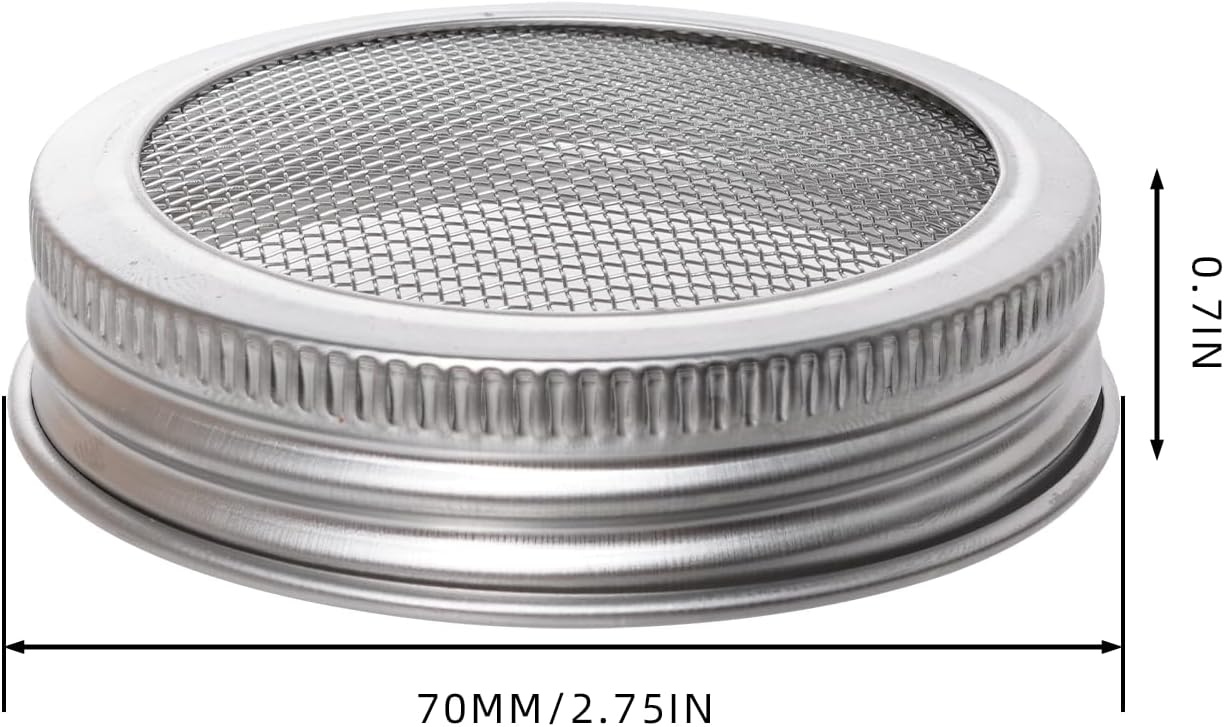 4 Pack Mesh Strainer Jar Stainless Steel Sprouting Jars Mason Wide Mouth Canning Lids for Growing Bean, Seeds and Salad(70MM)