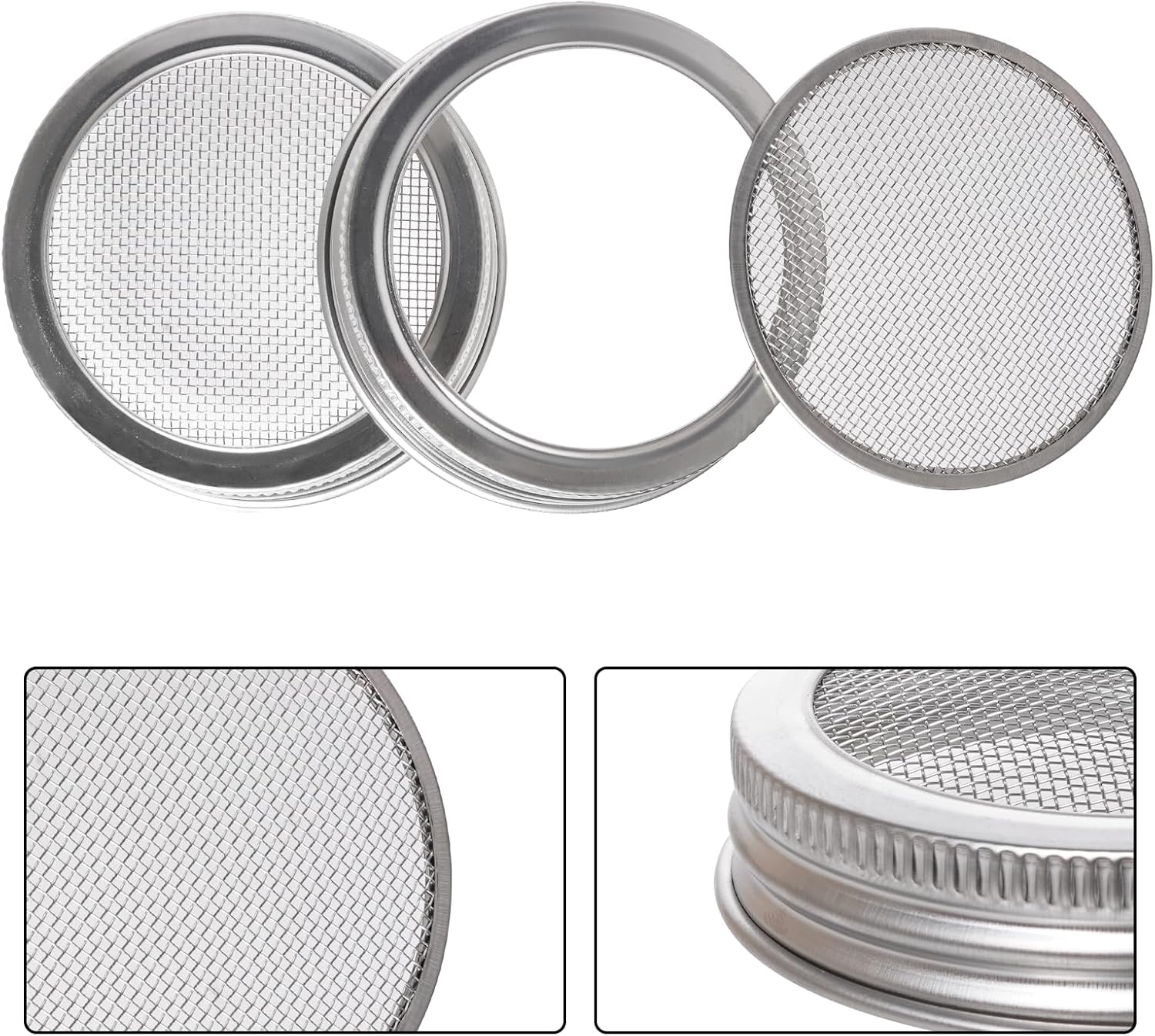 4 Pack Mesh Strainer Jar Stainless Steel Sprouting Jars Mason Wide Mouth Canning Lids for Growing Bean, Seeds and Salad(70MM)
