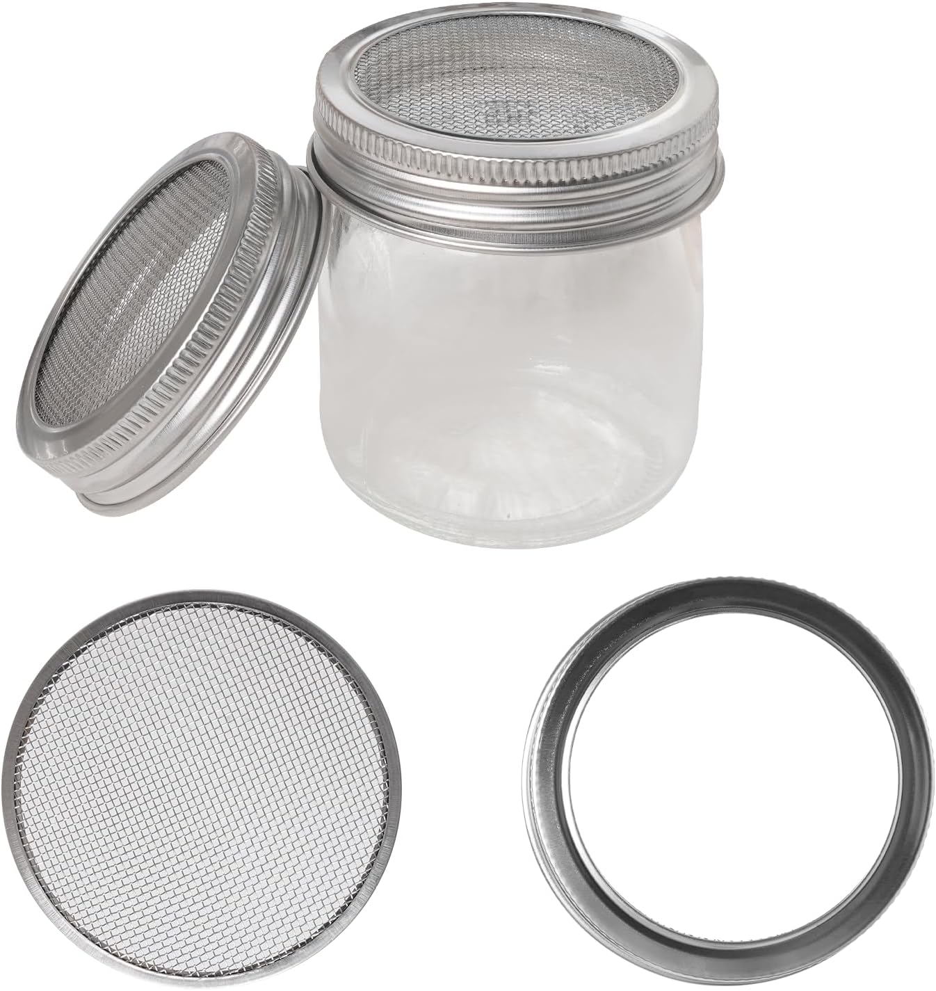 4 Pack Mesh Strainer Jar Stainless Steel Sprouting Jars Mason Wide Mouth Canning Lids for Growing Bean, Seeds and Salad(70MM)