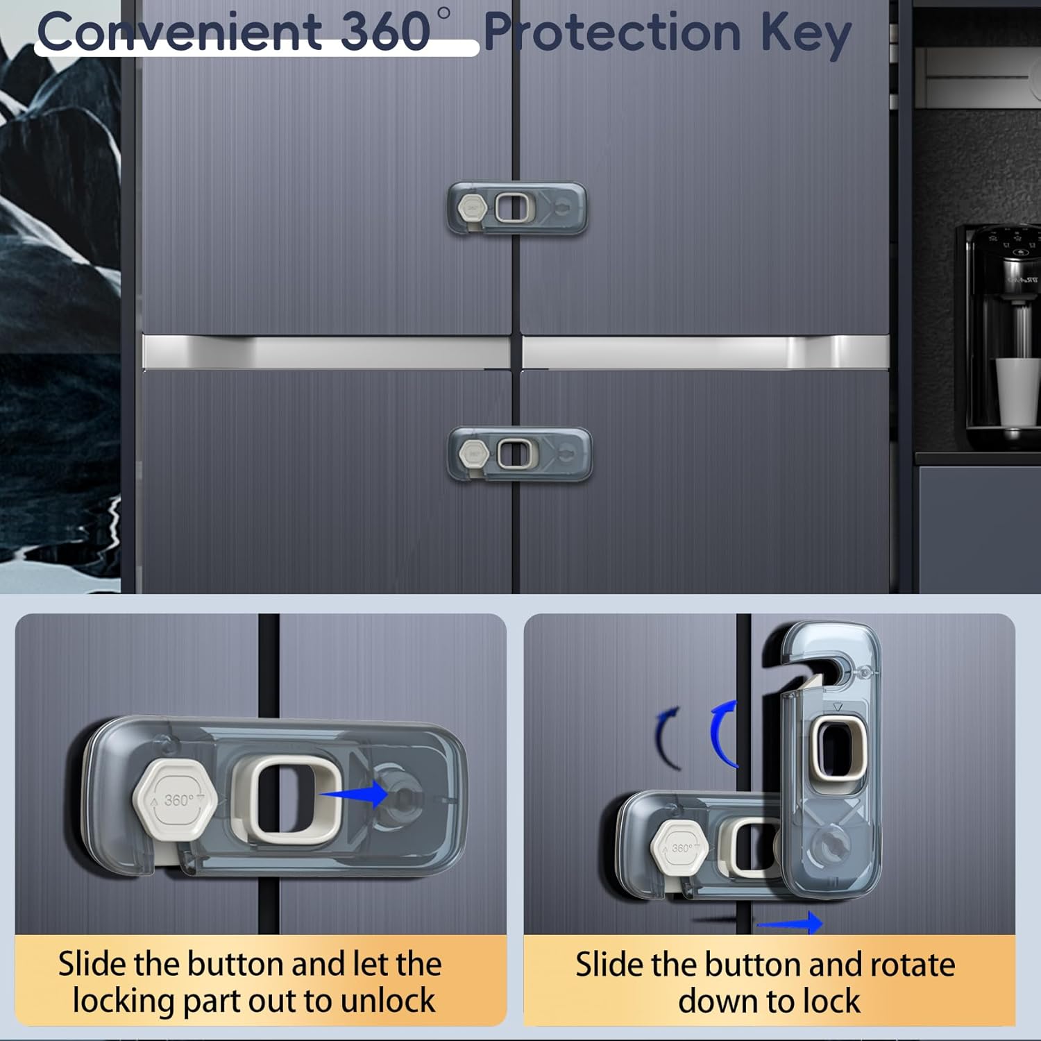 5 Pack Child Proof Refrigerator Lock, Fridge Locks for Kids with Sticky Adhesive Pads, Child Safety Locks for Doors, RV Refrigerator, Oven Lock Child Safety Baby Cabinet Locks