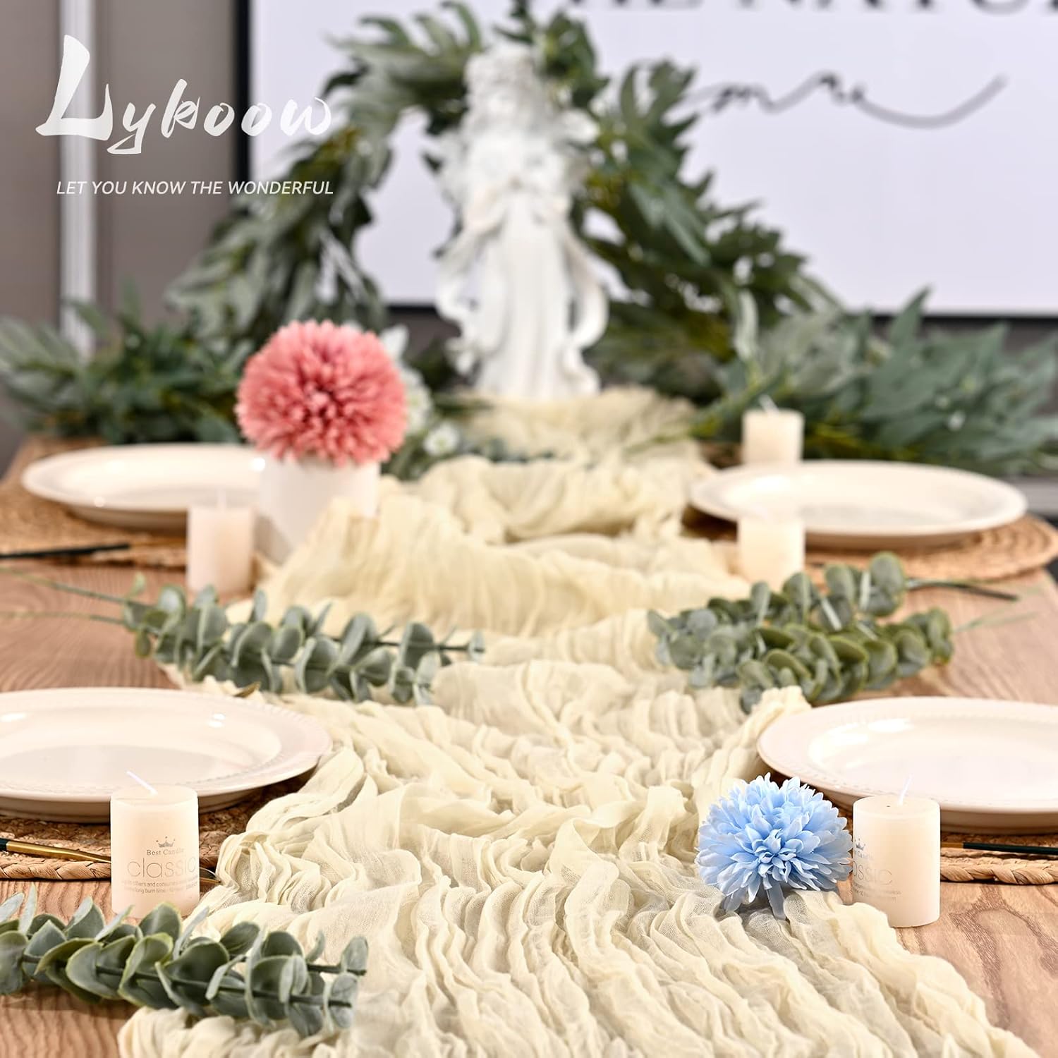 5 Packs 10Ft Ivory Cheesecloth Table Runner, 35" x 120" Rustic Gauze Boho Wedding Table Runner Decorations