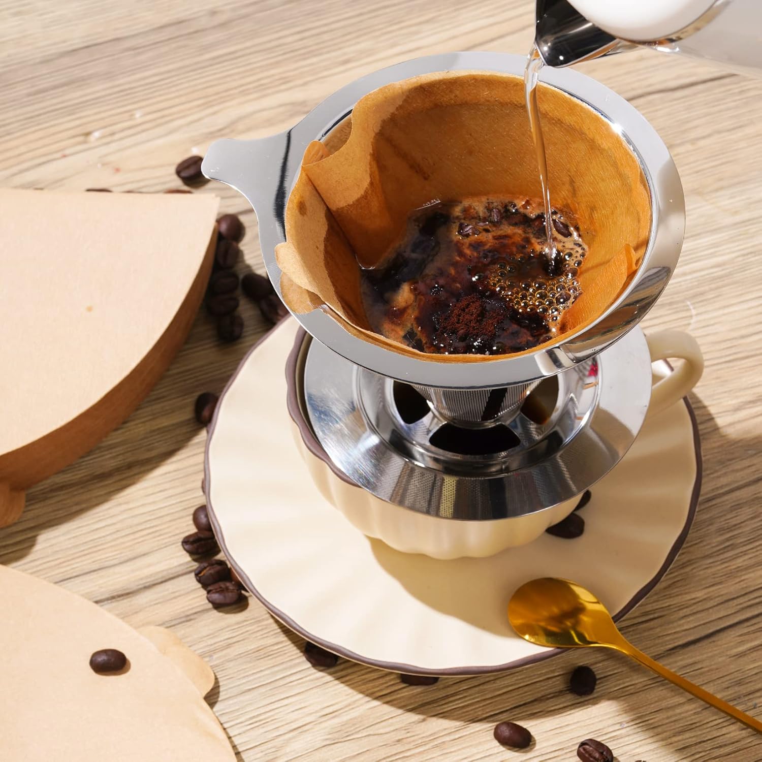 300 Counts Coffee Filters Cone Coffee Filters V60 Coffee Filter No.2 Coffee Filters 2-4 Cups Pour Over Coffee Filter Cone Natural Paper Coffee Filters