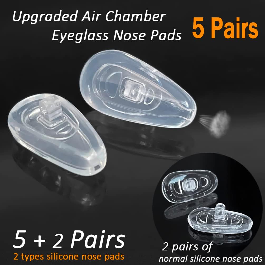 5 Pairs of Eyeglass Nose Pads, Upgraded 15x8mm Soft Silicone Air Chamber Eyeglasses Nose Pads, Screw-in Glasses Nose Pad Replacement Kit.