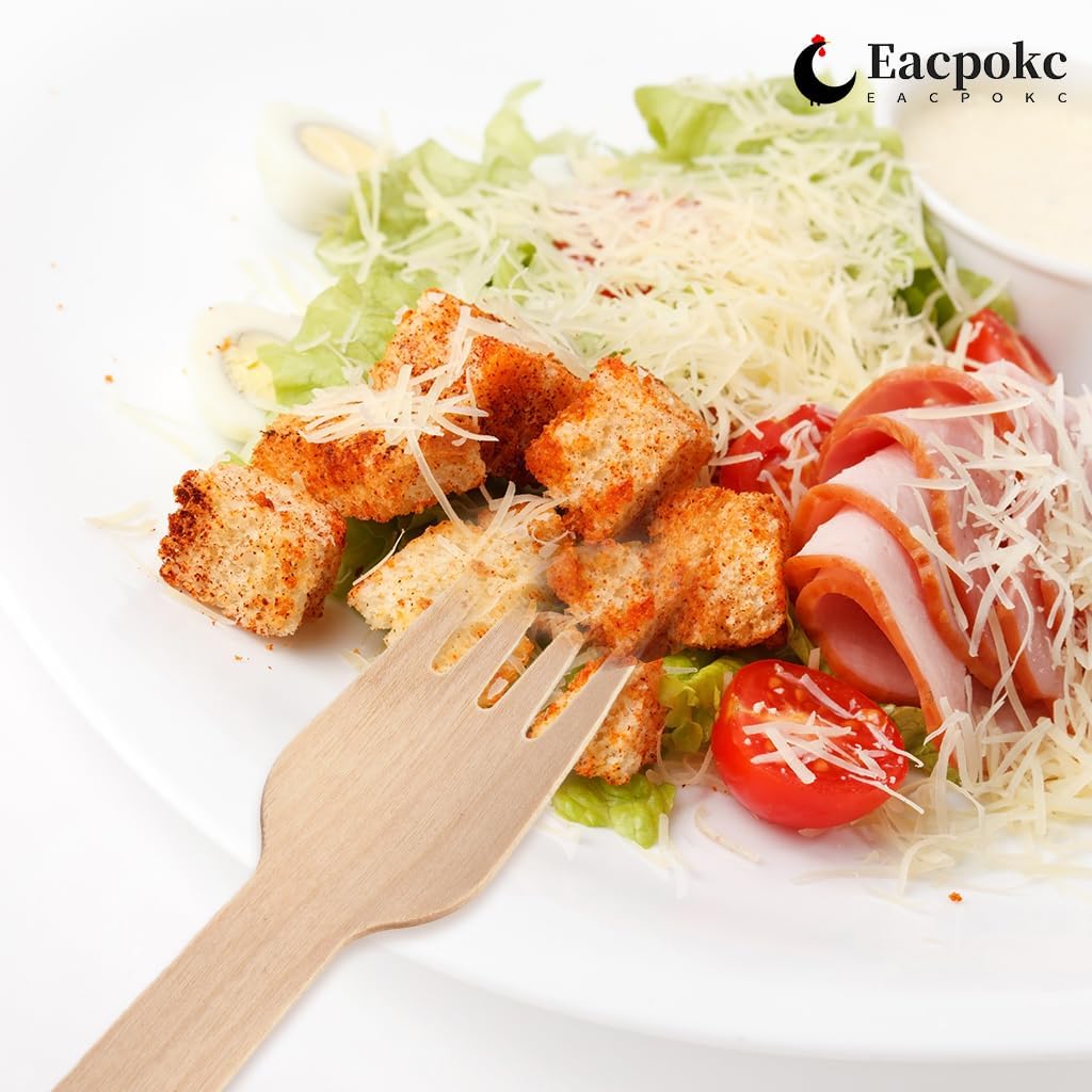 100 PCS Disposable Wooden Forks, 6.7 Inch, Polished Wooden Cutlery, Eco-Friendly, Biodegradable, Perfect for Parties, Weddings, Camping, Dinner Events