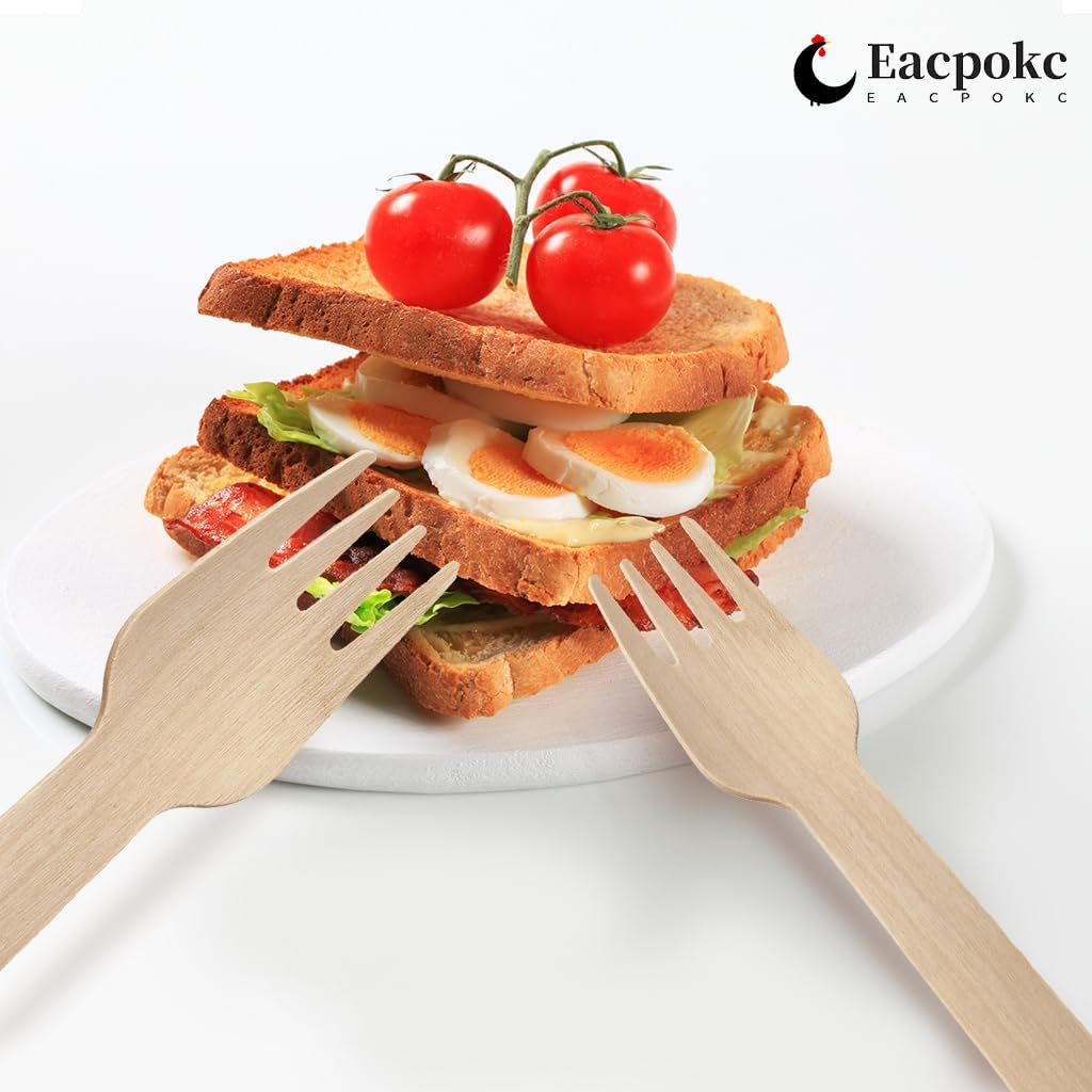 100 PCS Disposable Wooden Forks, 6.7 Inch, Polished Wooden Cutlery, Eco-Friendly, Biodegradable, Perfect for Parties, Weddings, Camping, Dinner Events