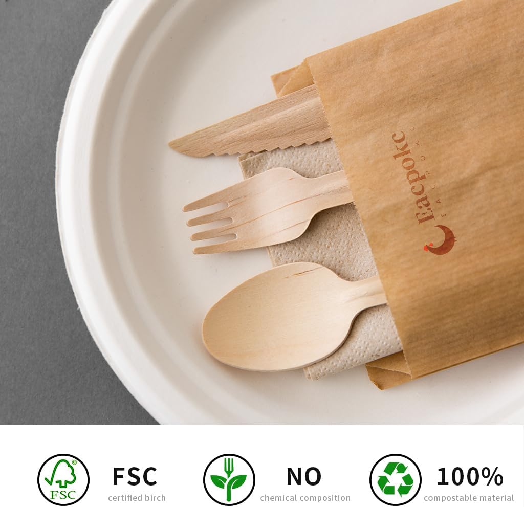 100 PCS Disposable Wooden Forks, 6.7 Inch, Polished Wooden Cutlery, Eco-Friendly, Biodegradable, Perfect for Parties, Weddings, Camping, Dinner Events