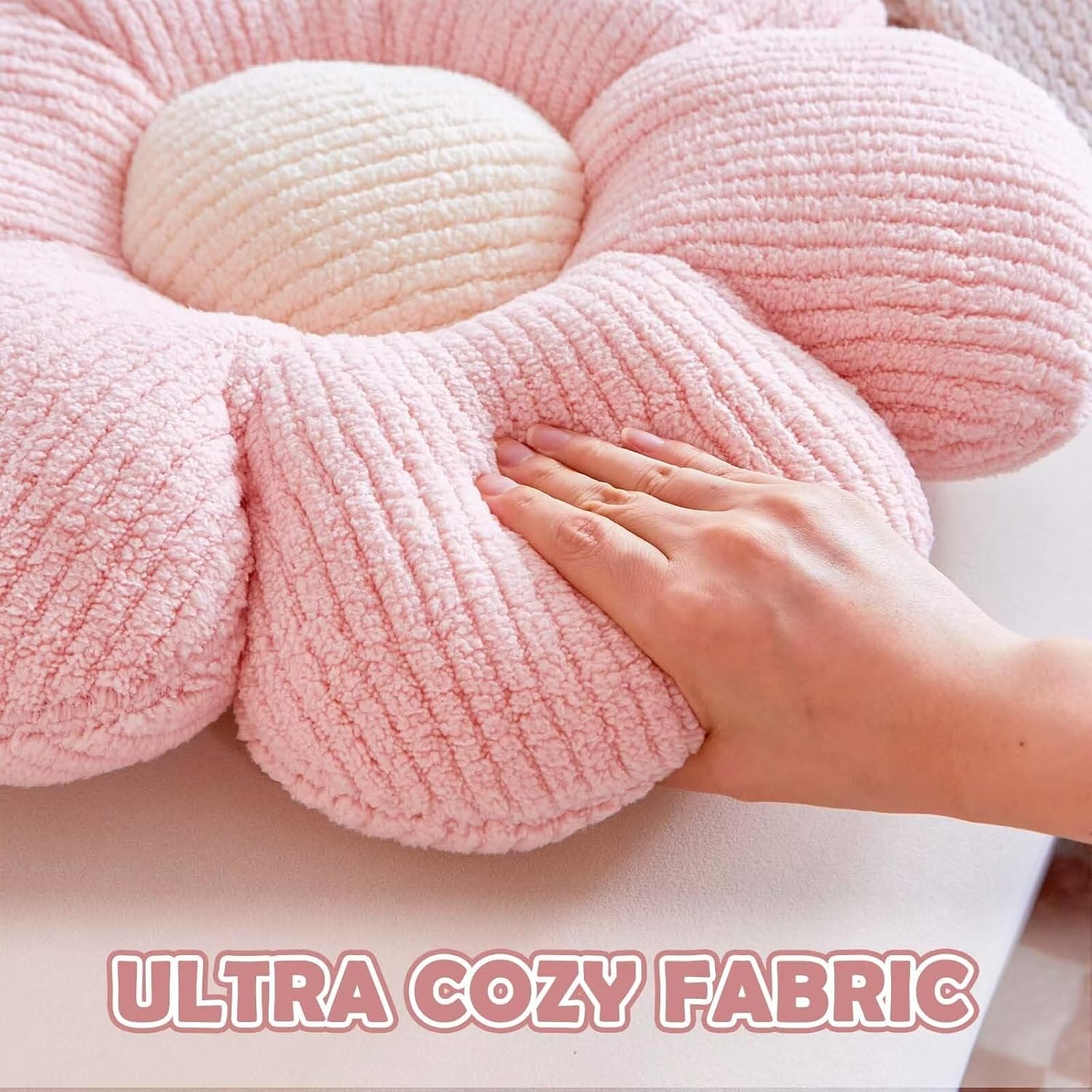 White Flower Decorative Throw Pillow for Bed Couch, Cute Daisy Shaped Plush Aesthetic Pillow, Soft 19.6" Floor Pillow Seat Cushion