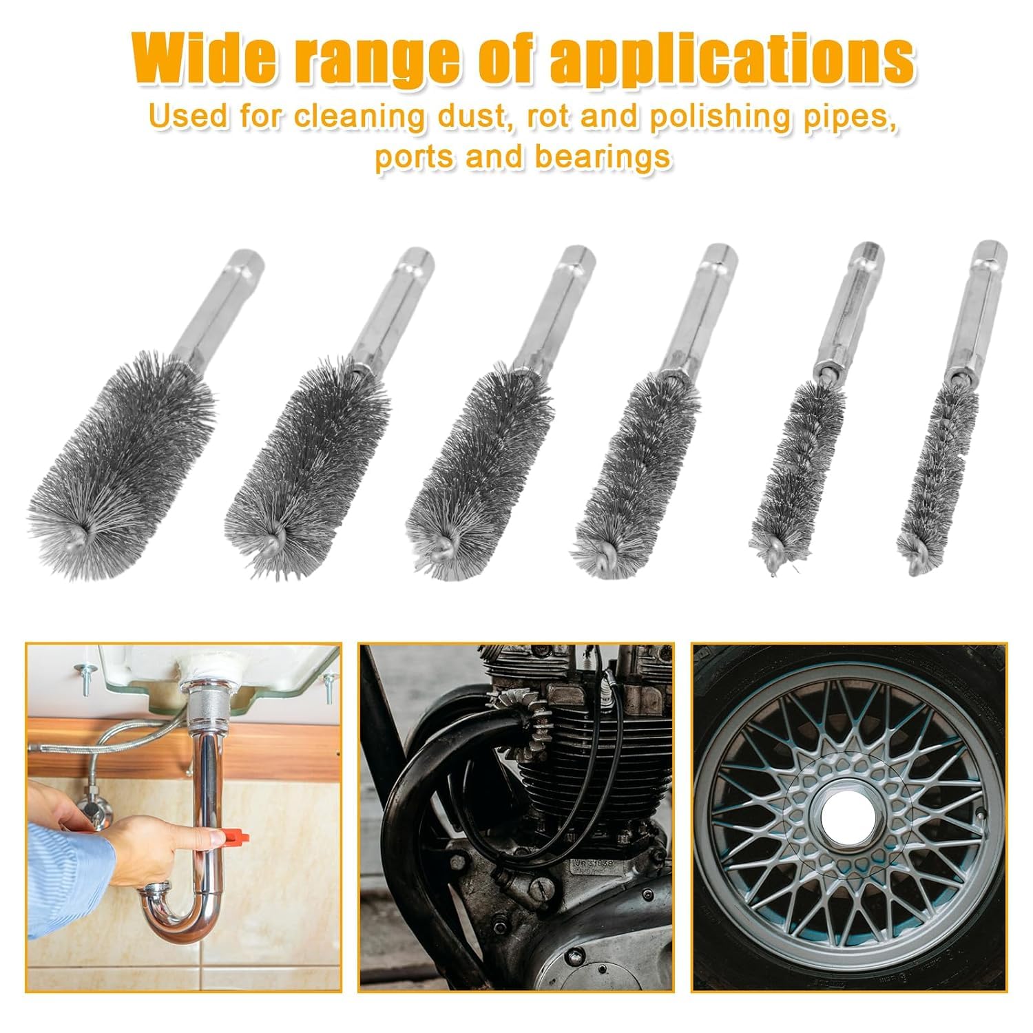 10 Pieces of Wire Brush Drilling Cleaning Brush Set, Stainless Steel Hole Cleaning Brush, 1/4 Inch Hexagonal Handle Tube Cleaning Drill Bit Wire Brush