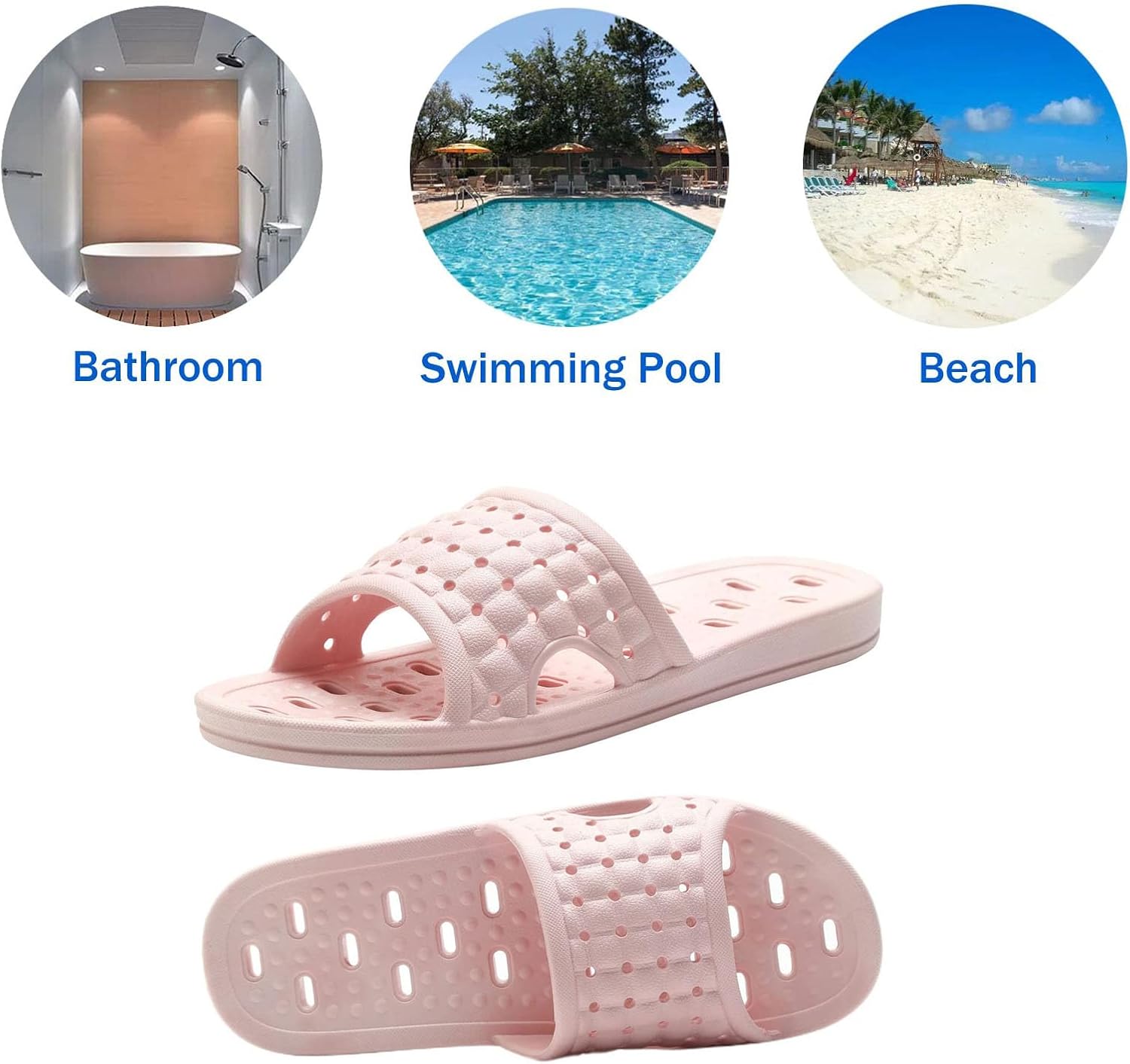 Quick Drying Shower Slippers non-slip Bathroom Slippers Drain Holes Shower Shoes for Women and Men Dorm pool gym