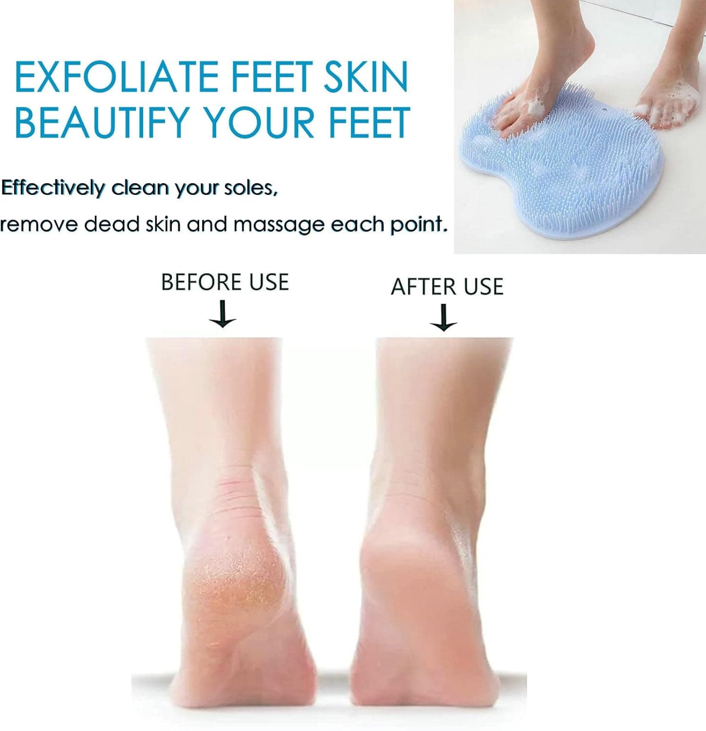 Large Shower Foot Scrubber Mat Exfoliation Foot Massager Non Slip Suction Cups Blue
