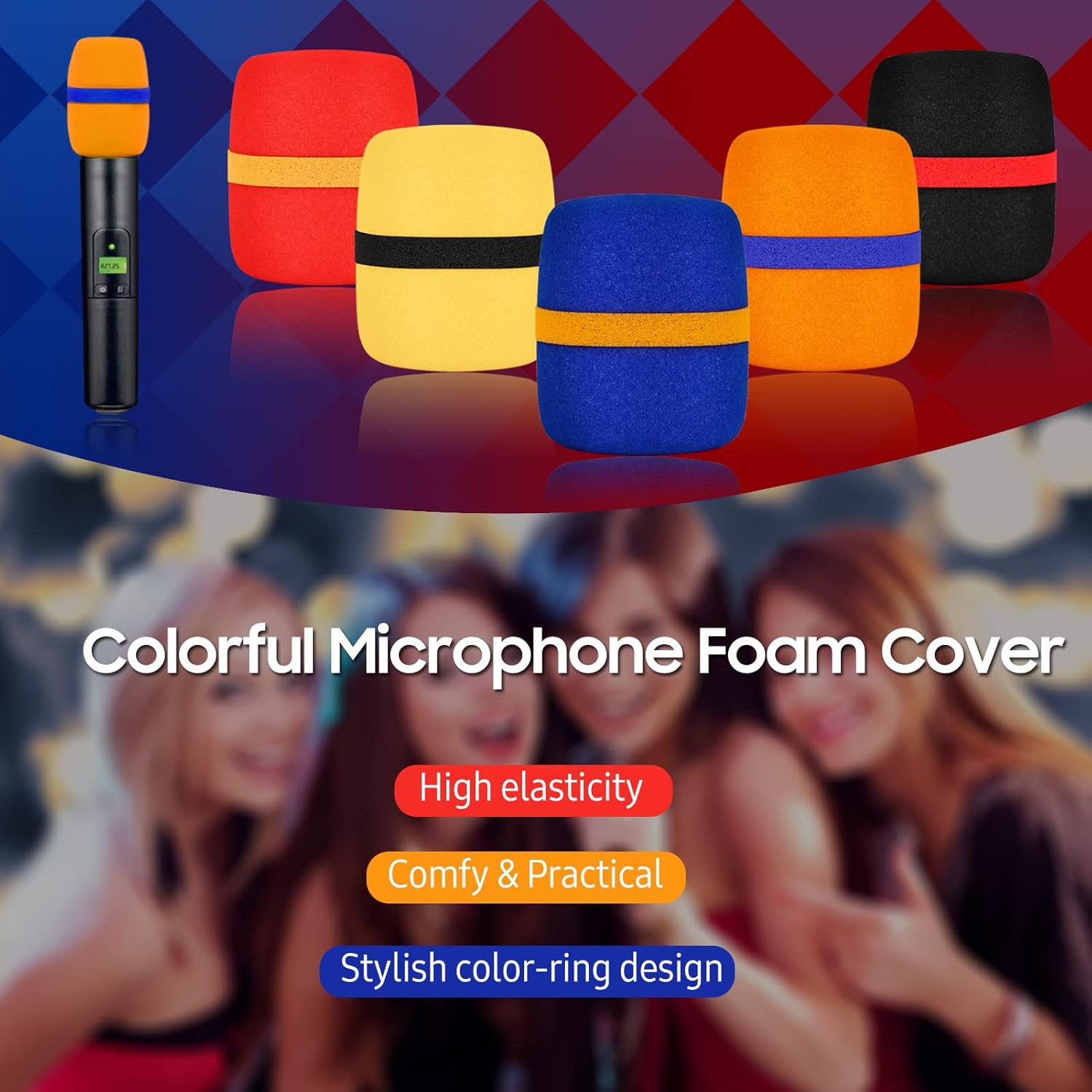 5 Pack Thick Foam Mic Cover Handheld Microphone Windscreen Colorful Microphone Sponge Cover for Karaoke DJ Stage Performance