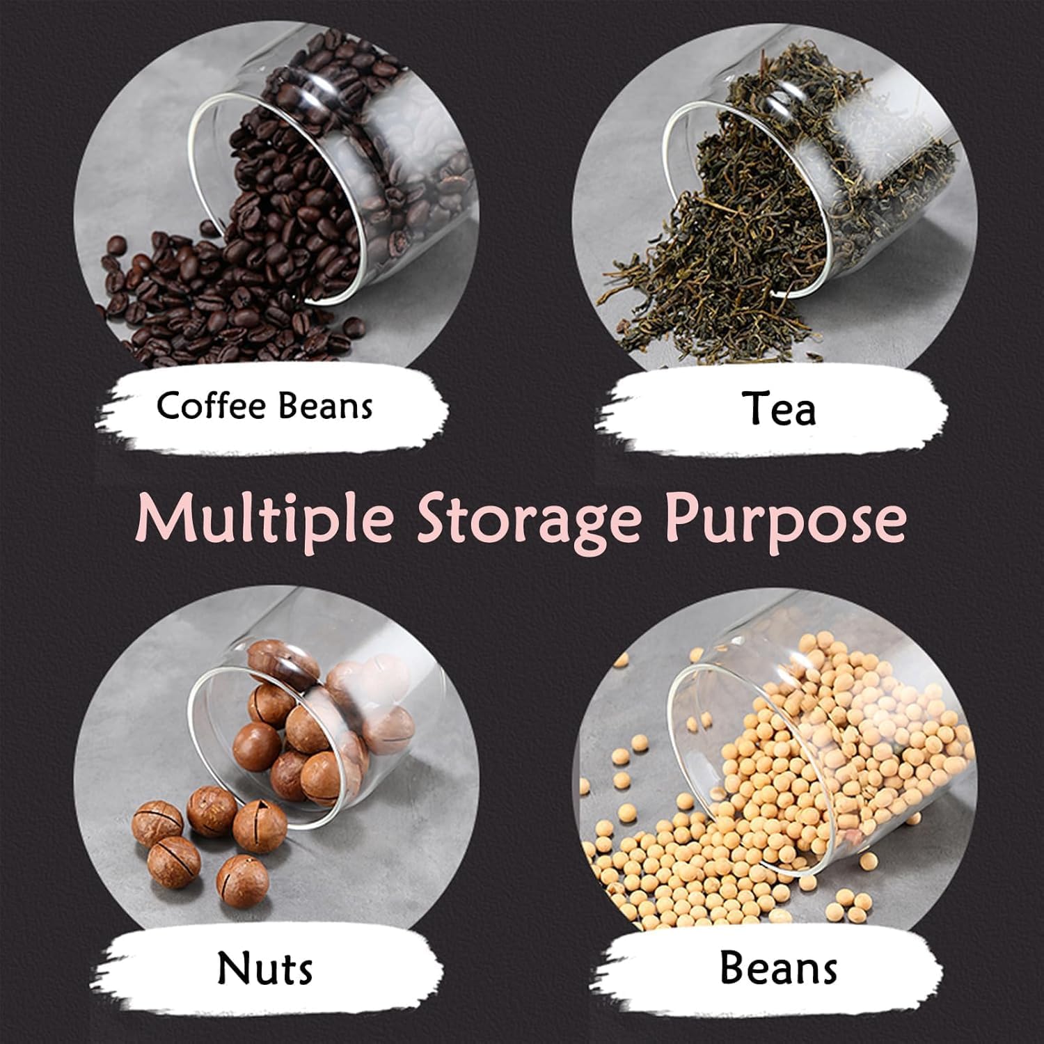 Airtight Borosilicate Glass Coffee Bean Storage Container with Vacuum Sealed Lid, 2pcs Food Storage Jars for Dry Goods, Coffee Bar Necessity