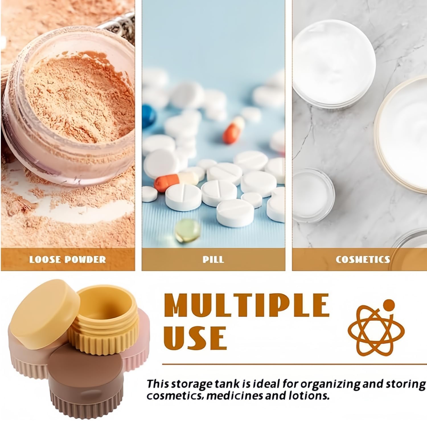 Travel Size Containers, Silicone Travel Jars for Creams Lotions Containers with Lids Leak Proof Small Travel Containers for Toiletries, Cosmetic (brown)