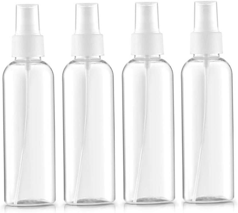 Small Spray Bottle 100ml Clear Plastic Spray Mist Bottle Refillable Travel Bottle Set for Toiletries 4PCS