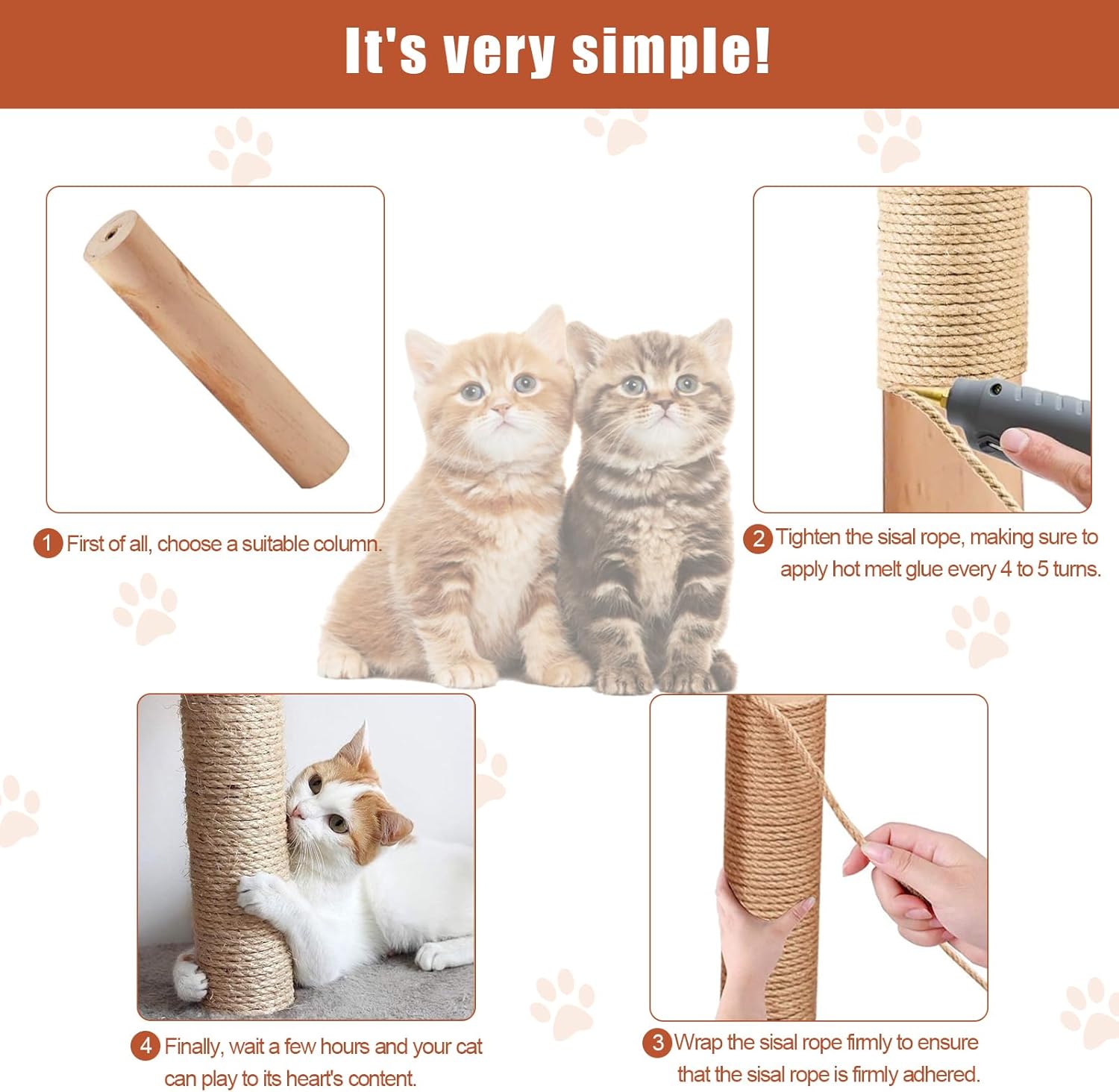 50M Sisal Rope for Cat Scratchers, Cat Scratching Sisal Rope 6mm Natural Jute Hemp Rope, Ideal for Replace Scratching Post, Repair Cat Tree, DIY Projects