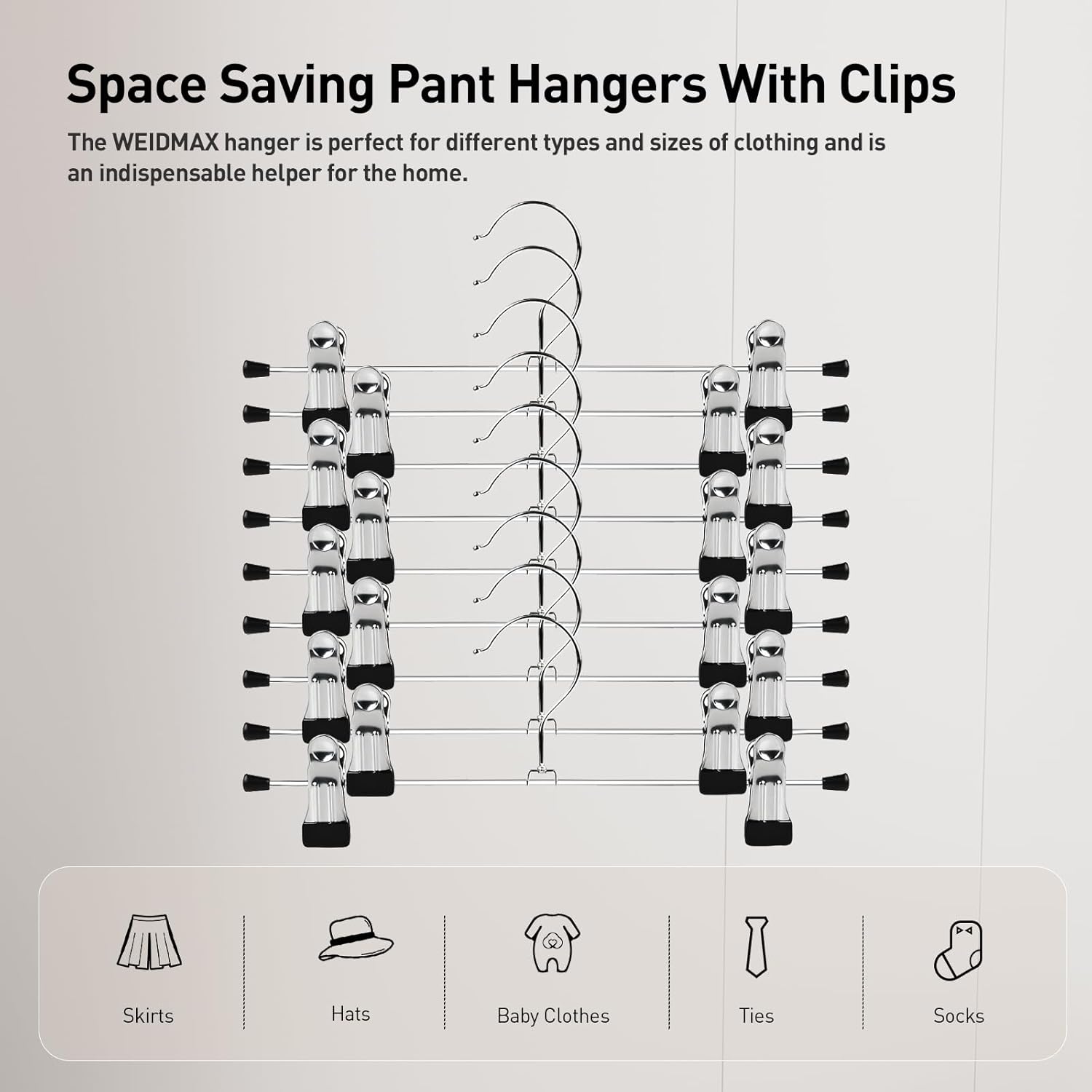 Clothes Hangers, Adjustable Heavy Duty Hangers with Non-Slip Clips Pants Hangers Stainless Steel Skirt Coat Suit Hangers Stackable Coat Hangers Clothes Hook Space Saving (30 Pack)