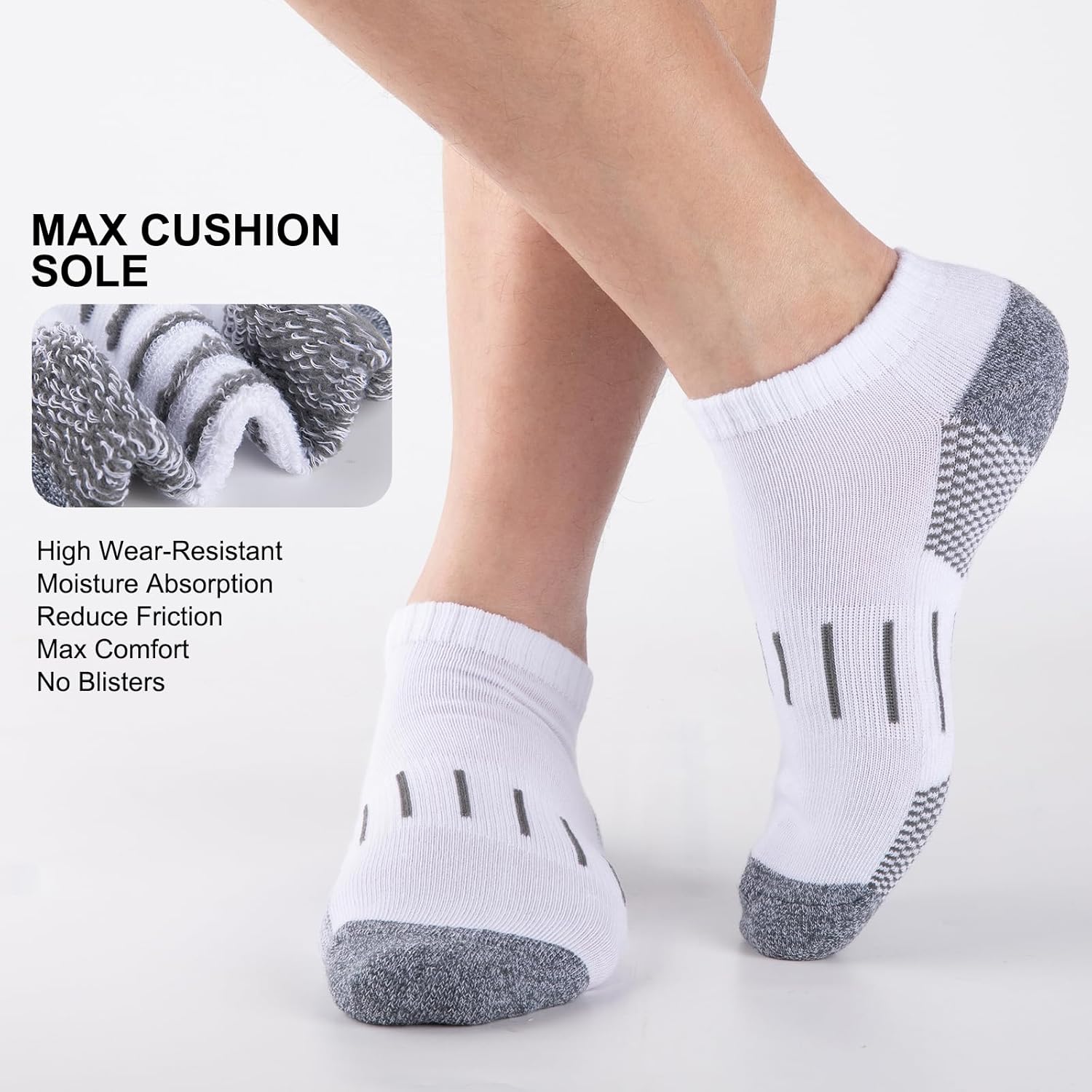 Men's Athletic Ankle Socks Moisture Wicking Cushion Sports Running Low Cut Sock (8 Pairs)