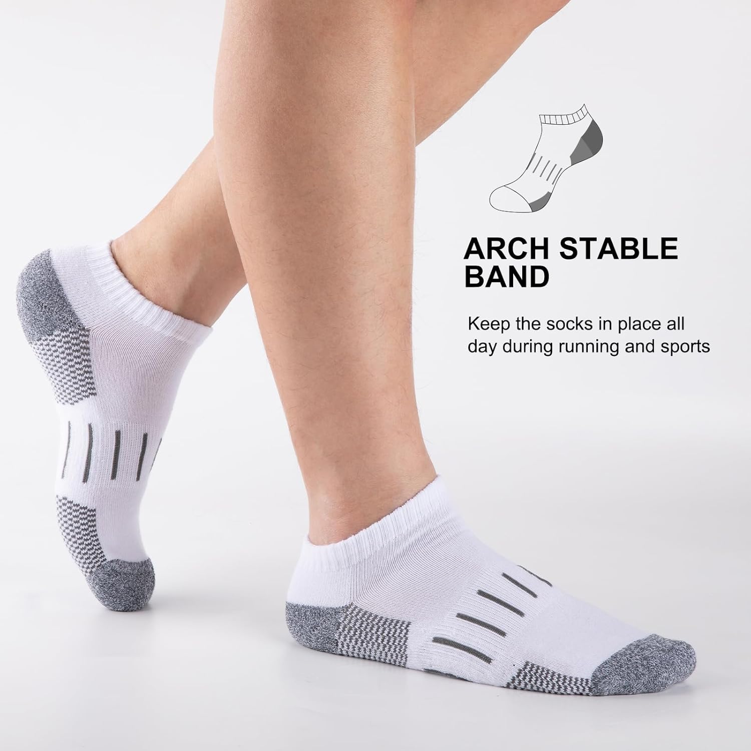 Men's Athletic Ankle Socks Moisture Wicking Cushion Sports Running Low Cut Sock (8 Pairs)