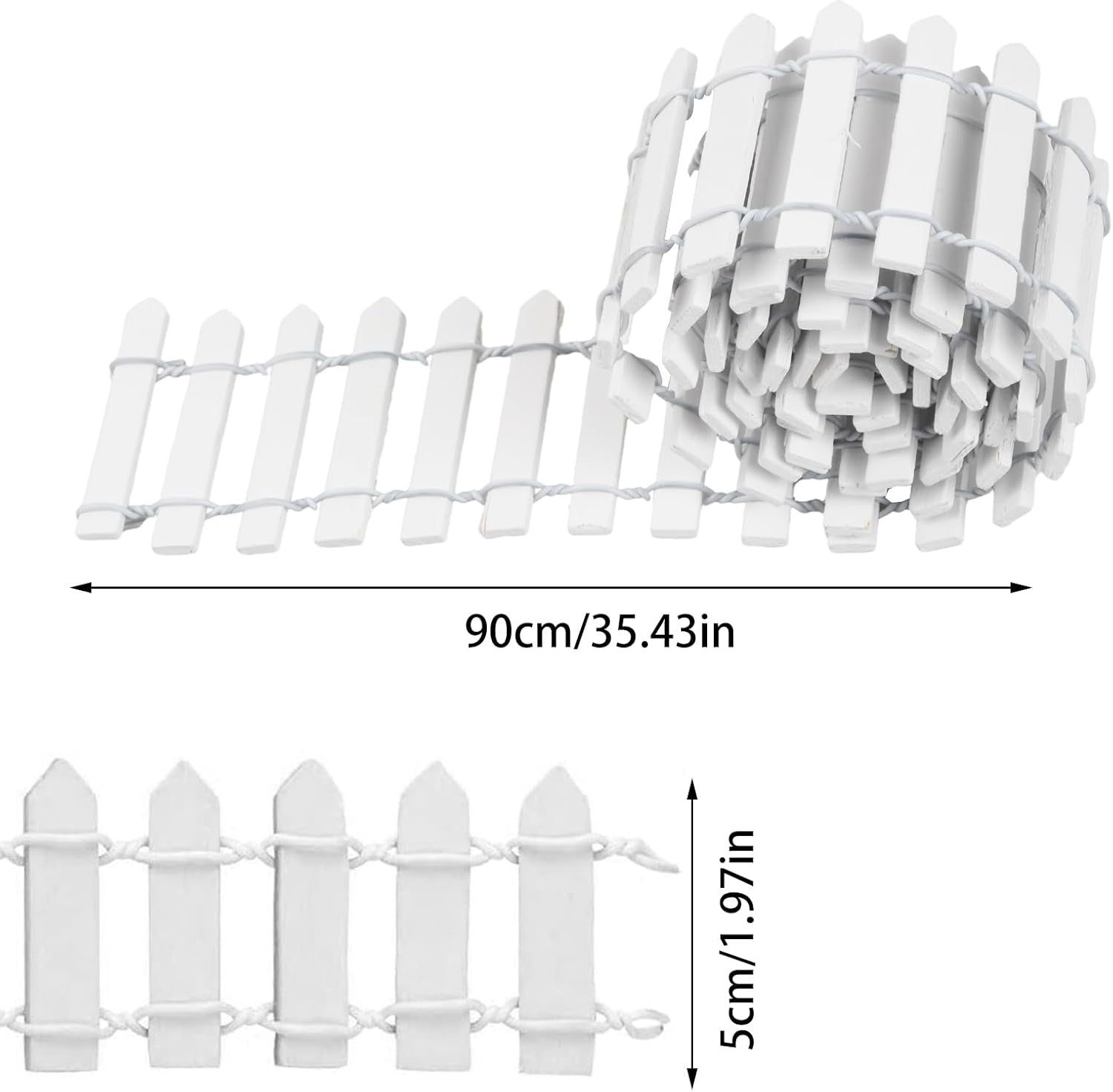 2Pcs 35x2 Inch Mini Wooden Garden Fence, Miniature Fairy Gardens Fence, Ornament Fences Picket Fence Decorative Fence for Home Dollhouse Micro Landscape Plant Pot Fairy Garden (White)