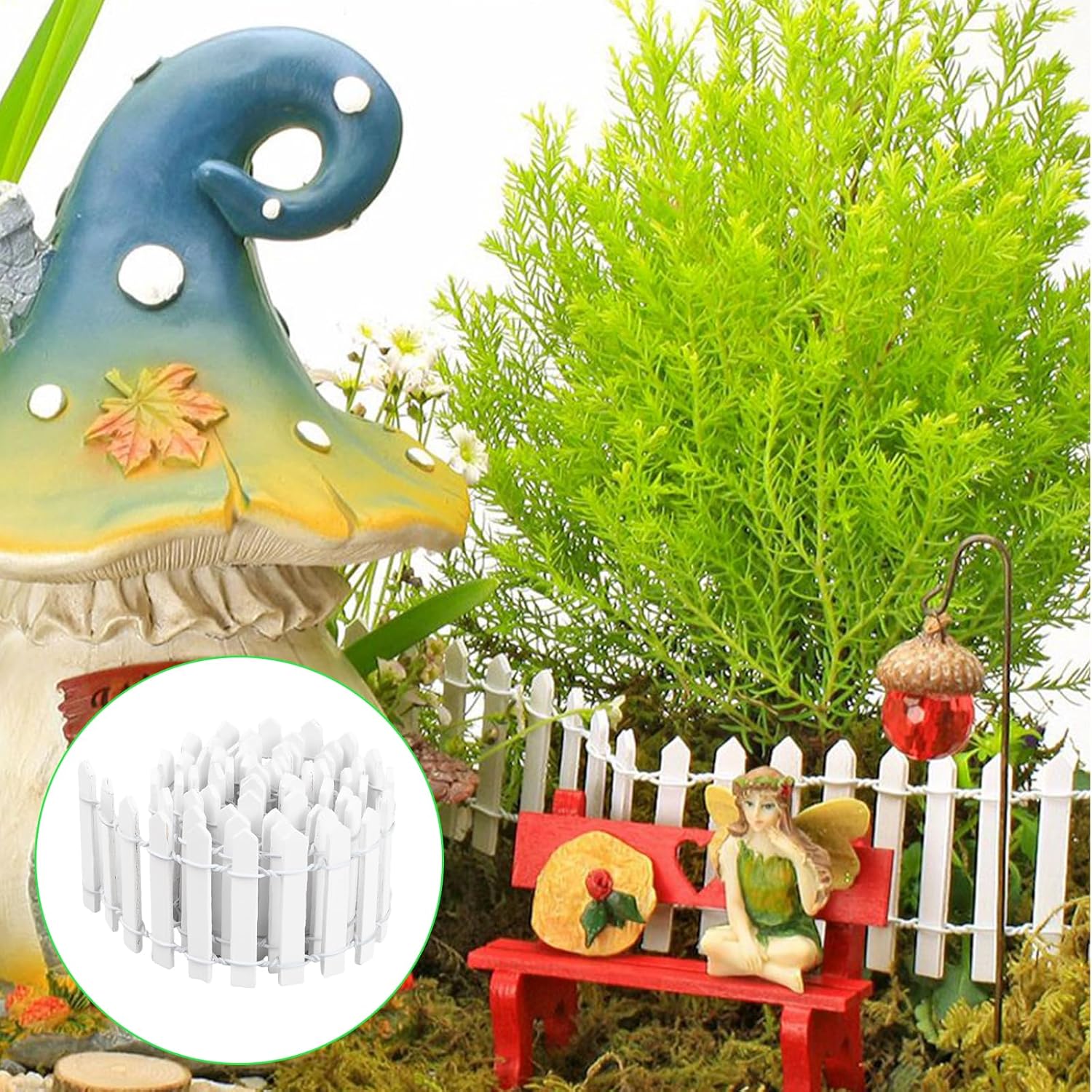 2Pcs 35x2 Inch Mini Wooden Garden Fence, Miniature Fairy Gardens Fence, Ornament Fences Picket Fence Decorative Fence for Home Dollhouse Micro Landscape Plant Pot Fairy Garden (White)
