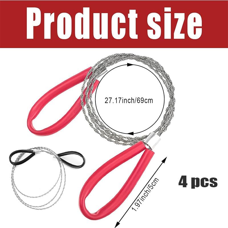 4Pcs Stainless Steel Wire Saw Emergency Saws,PVC Pipe Cable Saw Stainless Steel Wire Saw Hand Pocket String Rope Saw, Cable Saw Metal Wire Saw Hand Pocket String Rope Saw PVC Pipe Cutting Tool