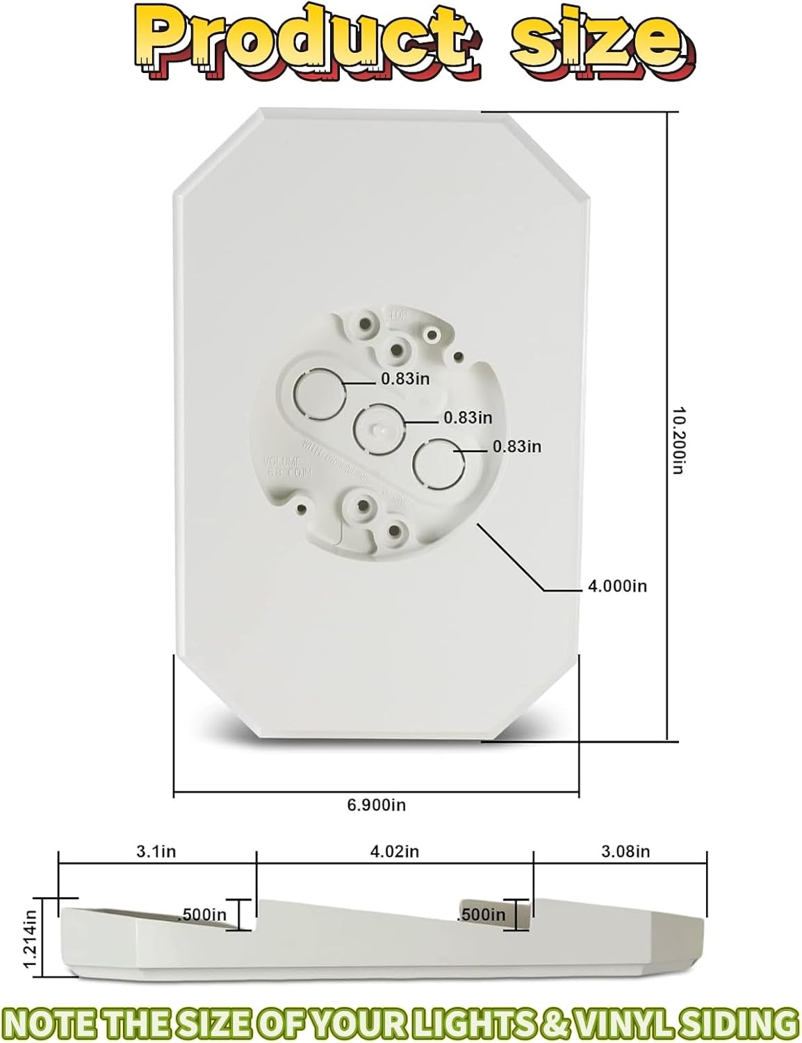 8141DBL Outdoor Mounting Plate kit with Built-in Electrical Box,Outdoor Light Mount Kit for 1/2-inch Lap Double and 4-inch Siding,Siding Light Mounting Block (White)