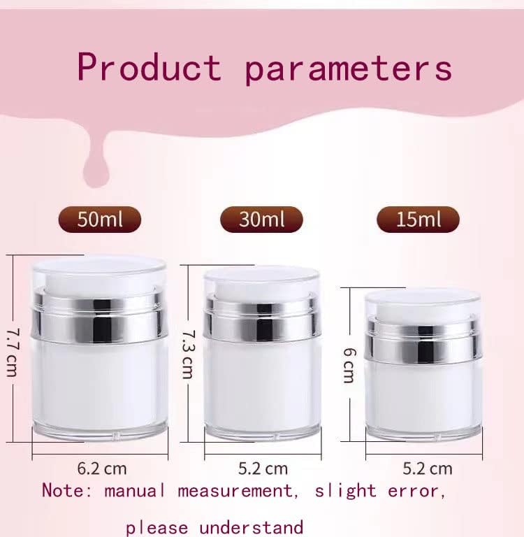 4Pack Empty Airless Pump Jar Portable Refillable Travel Size Cream Jar Vacuum Bottle Lotion Jar with Pump Lid for Skincare Cream, White, Vacuum with Lid Can Refill Cosmetics (100ml)