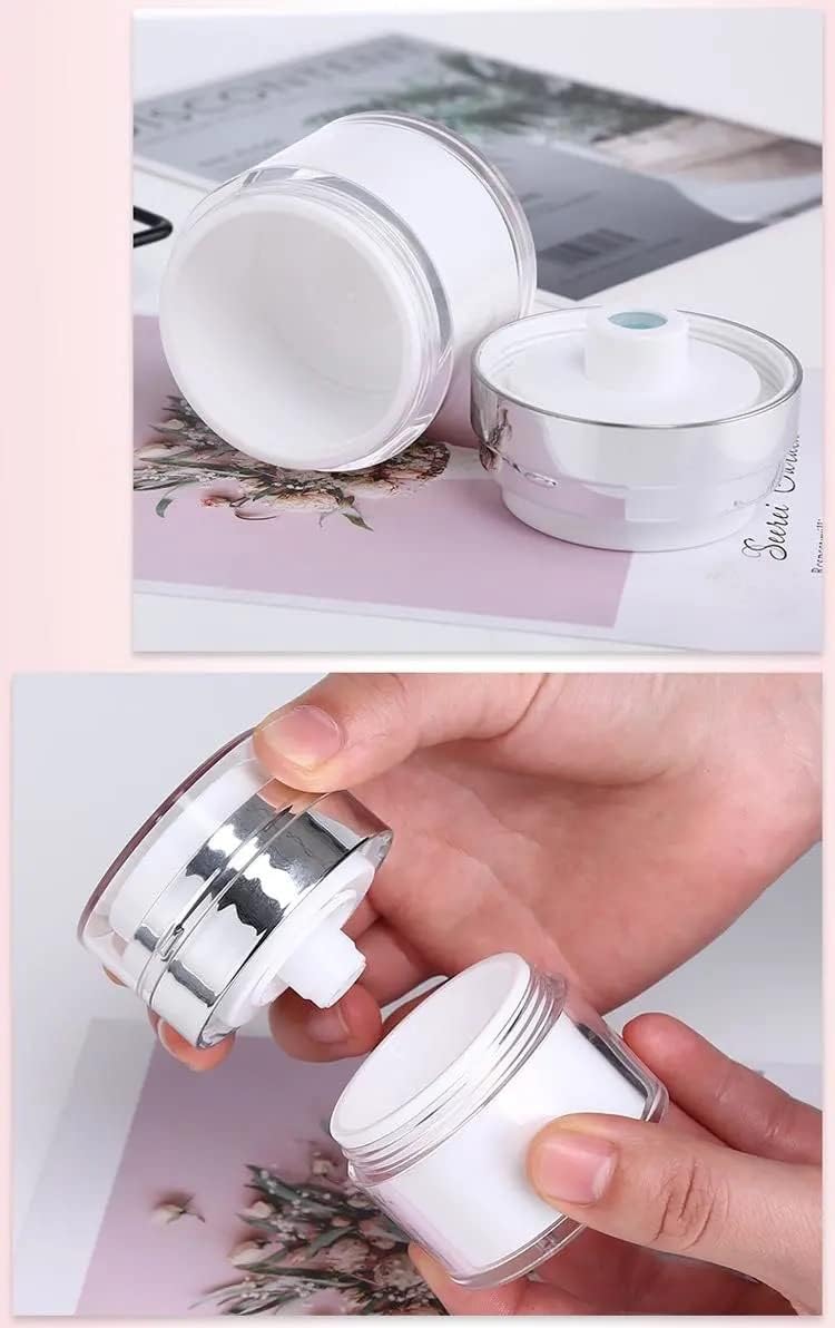 4Pack Empty Airless Pump Jar Portable Refillable Travel Size Cream Jar Vacuum Bottle Lotion Jar with Pump Lid for Skincare Cream, White, Vacuum with Lid Can Refill Cosmetics (100ml)