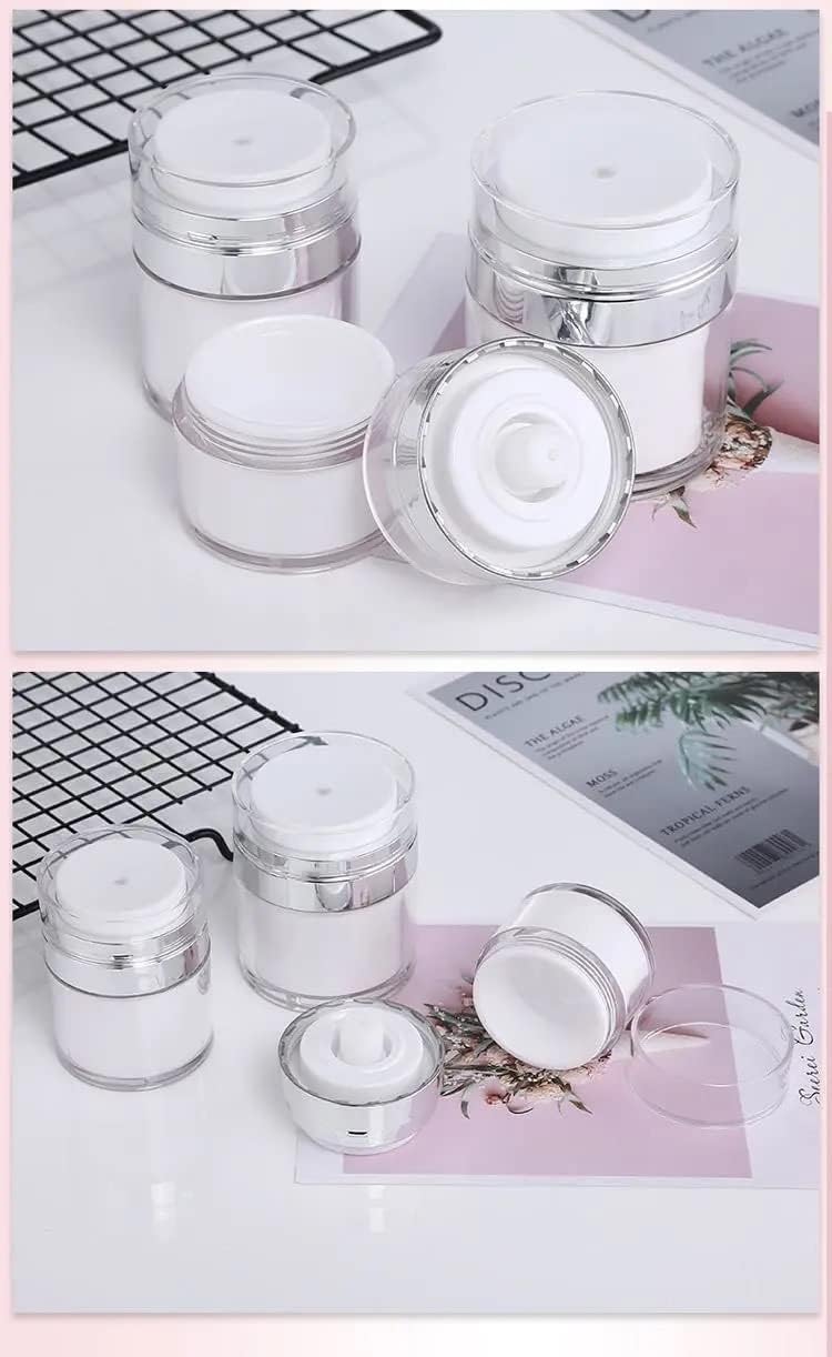4Pack Empty Airless Pump Jar Portable Refillable Travel Size Cream Jar Vacuum Bottle Lotion Jar with Pump Lid for Skincare Cream, White, Vacuum with Lid Can Refill Cosmetics (100ml)