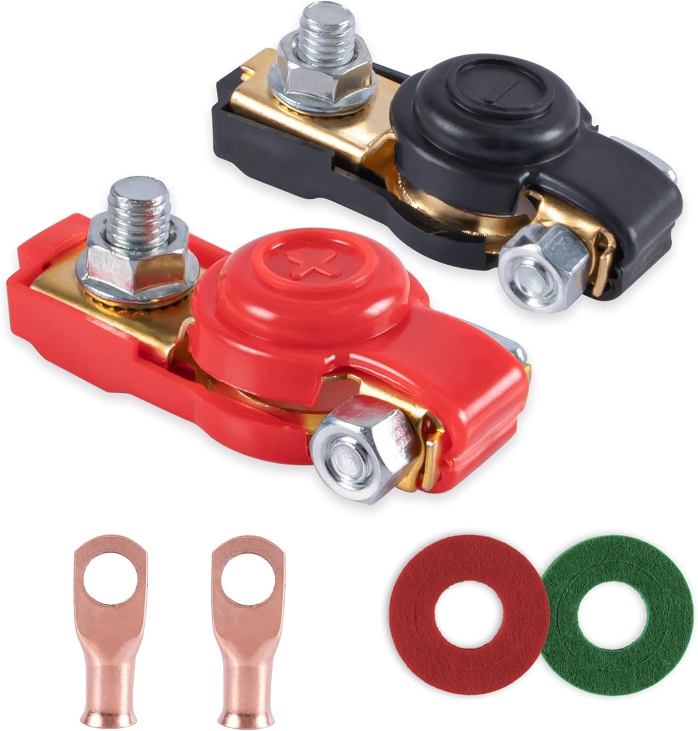 Car Battery Terminal Connector Classification Kit, Pure Copper Negative and Positive Cable Ends with Plastic Cover, Applicable to Automobile, Truck RV Accessories -