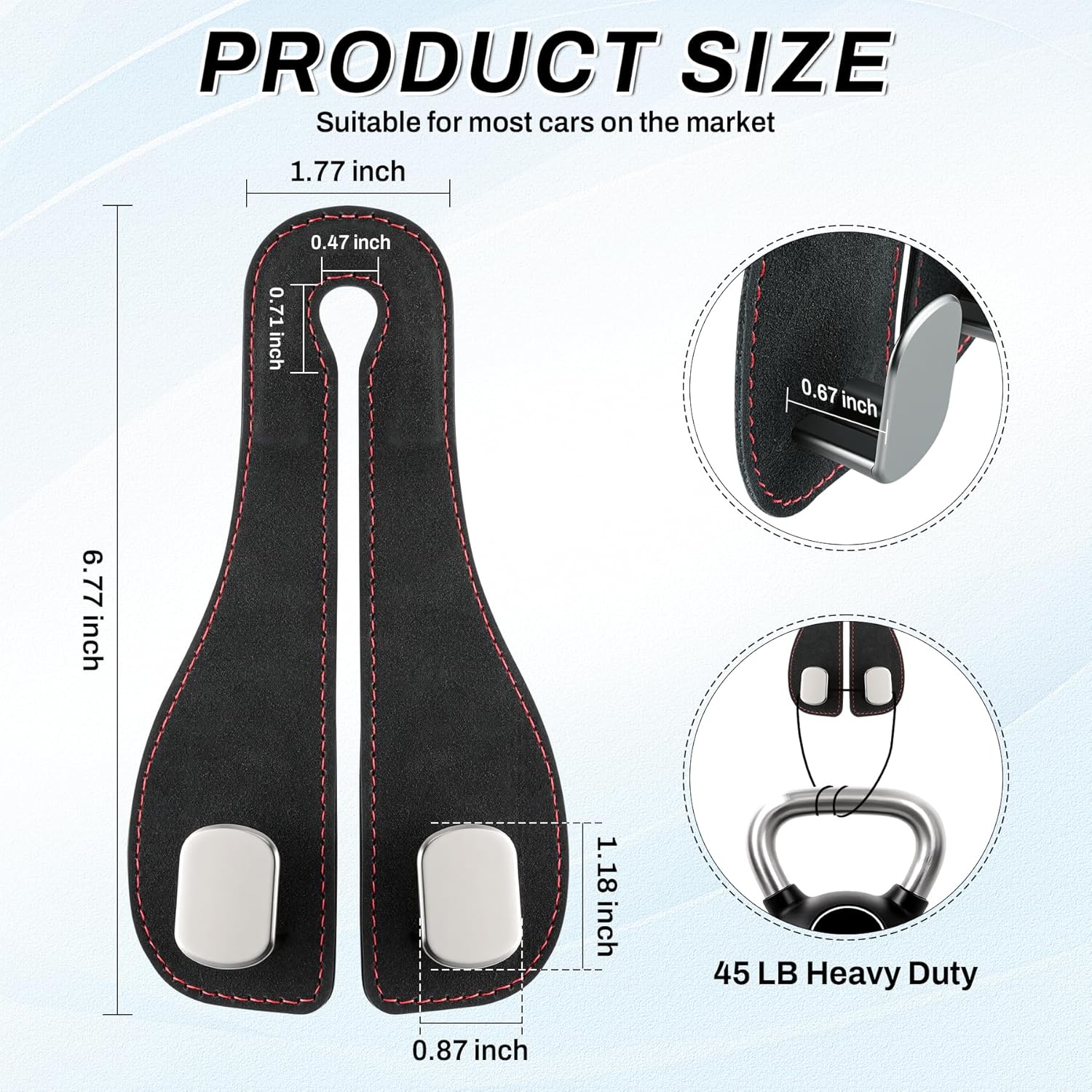 2PCS Car Purse Holder Hook, Seat Back Storage Leather-Wrapped Alloy Double Headrest Hook for Purses & Bags, Cute Interior Accessories Women and Men, Black -