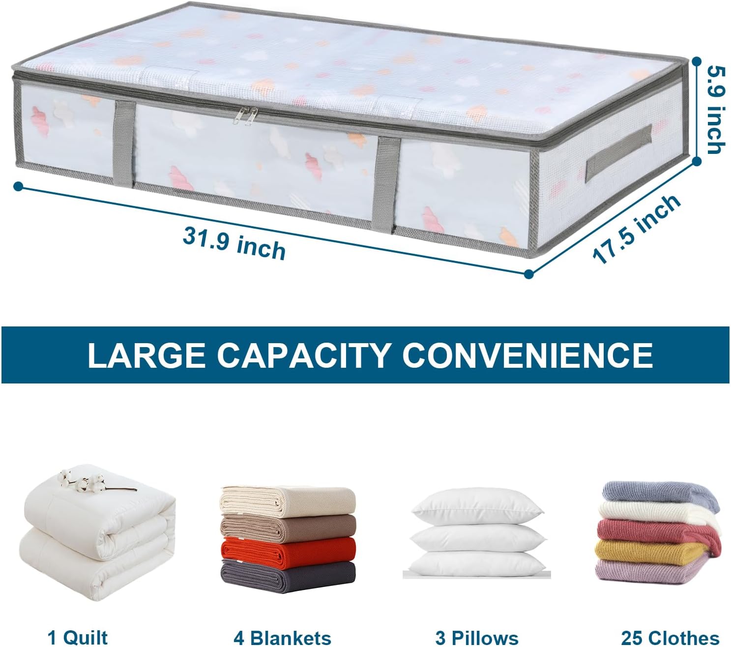 2 Packs Under Bed Storage Containers Bins-55L, 6 Pack Clear Garment Bags-40'' Long -