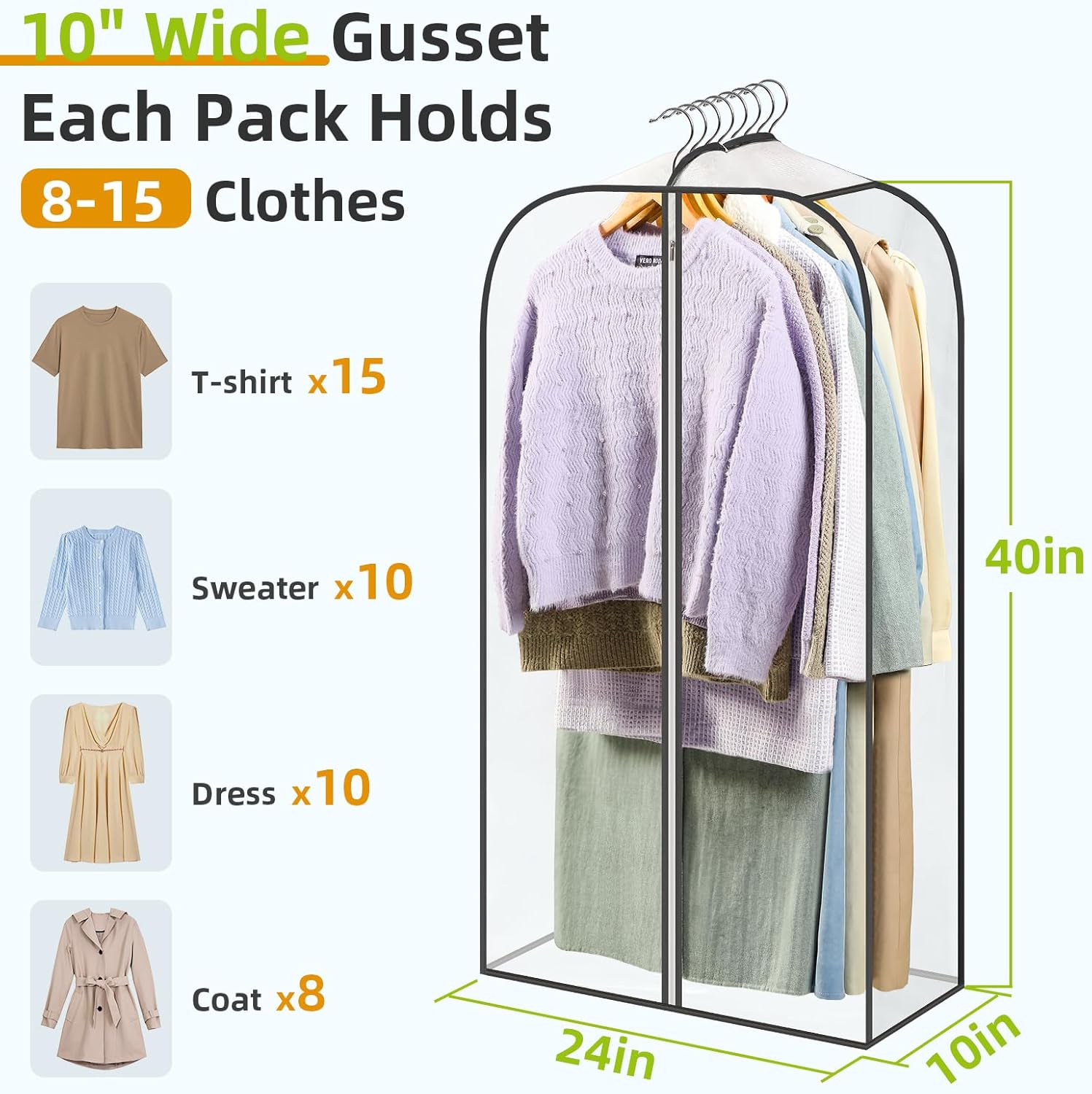 2 Packs Under Bed Storage Containers Bins-55L, 6 Pack Clear Garment Bags-40'' Long -