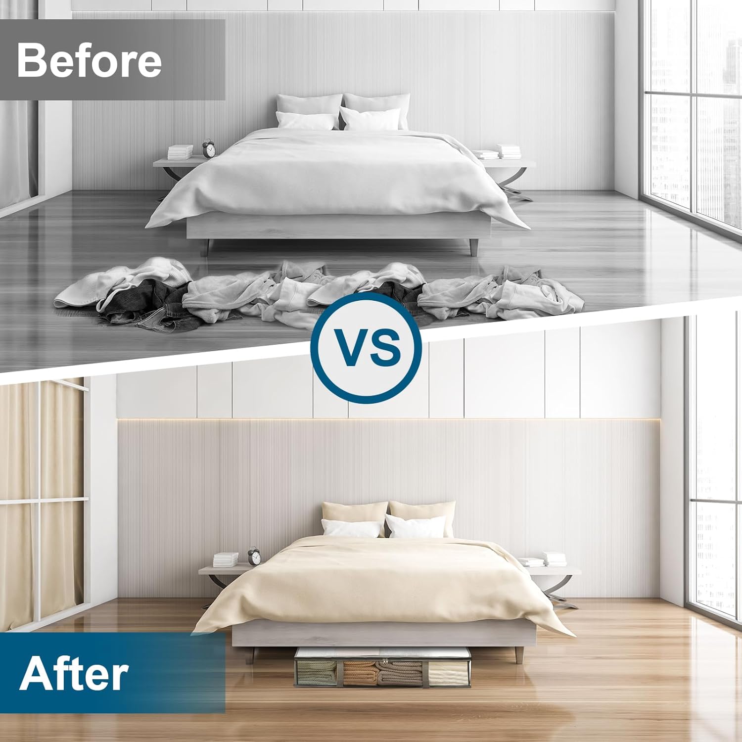2 Packs Under Bed Storage Containers Bins-55L, 6 Pack Clear Garment Bags-40'' Long -